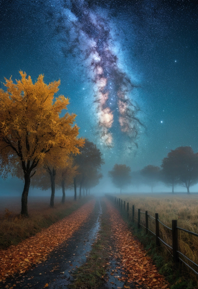 work of art, Maximum quality, high détail, A Starry Night Style by Van Goh, Autumn morning, Morning mist, confusion, cinematic light, Riu, highy detailed