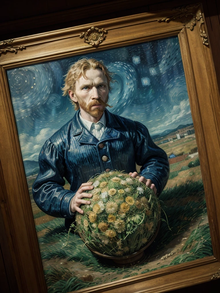"Create a detailed reimagining of one of Vincent van Gogh&#39;s iconic landscapes, like &#39;The Starry Night&#39; or &#39;Wheatfield with Crows&#39;. Maintain Van Gogh&#39;s vibrant palette and expressive features, but add a modern touch. Incorporate contemporary elements, like a city in the background with modern buildings or a road lit by LEDs. The result should be a harmonious fusion between classic style and an updated vision of the landscape., highlighting rich textures and a dynamic play of light and shadow.