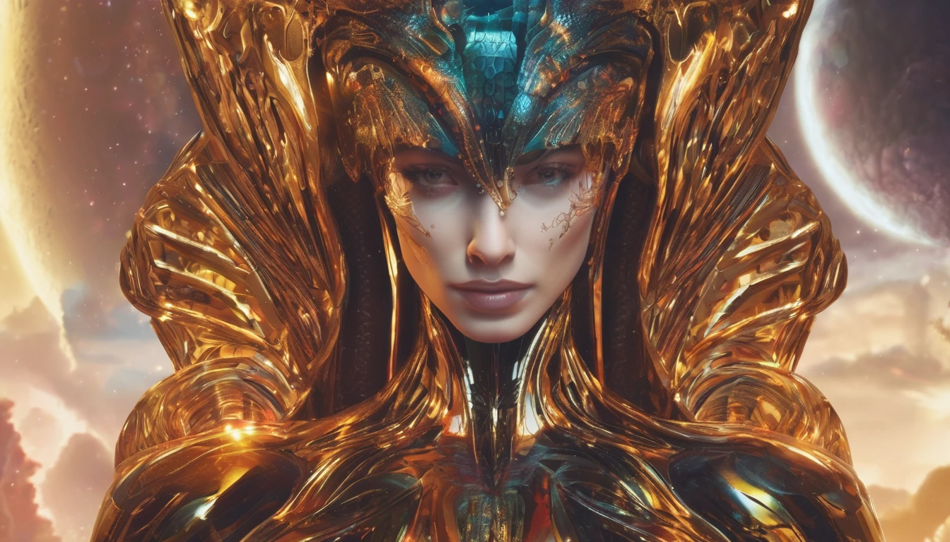 Future female high-dimensional aliens from another dimension，Cosmic，Powerful magic from an unknown dimension，Front bust，Busts and hand portraits，Frontal image，