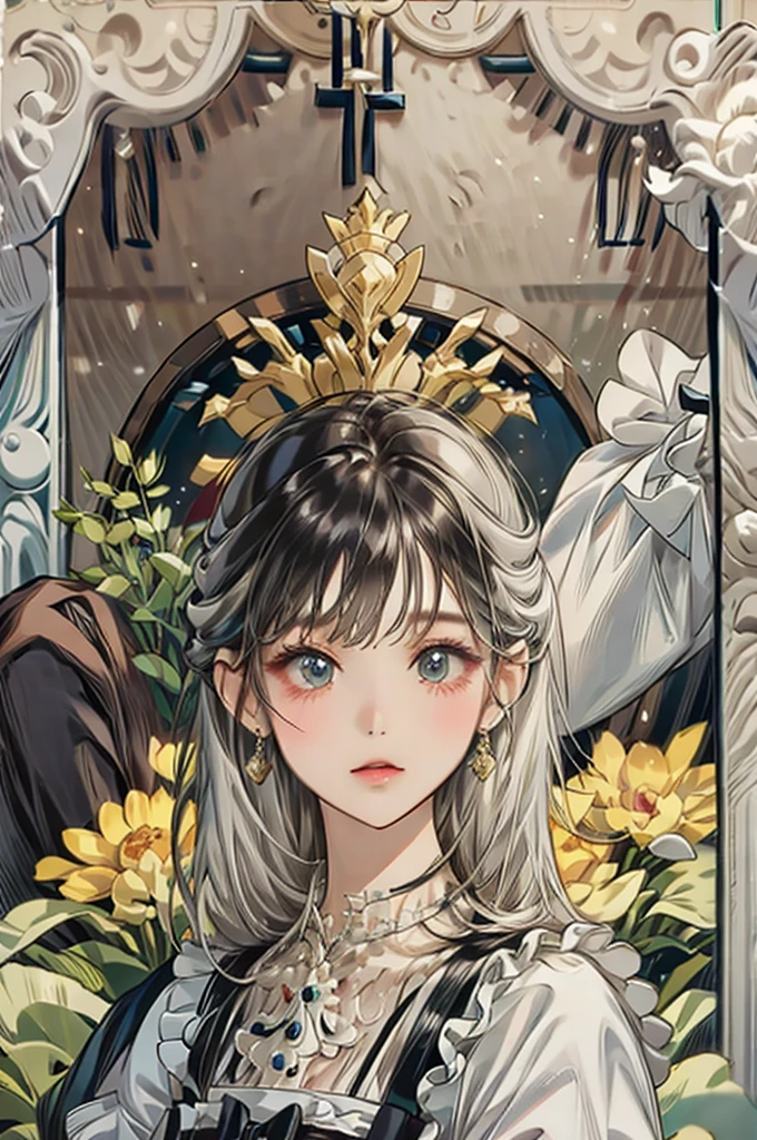 Stickers、One Girl、Background is white、Hair color is black、Illustrated、Realistic、Frilly clothes、Clothes with short sleeves、Has bangs