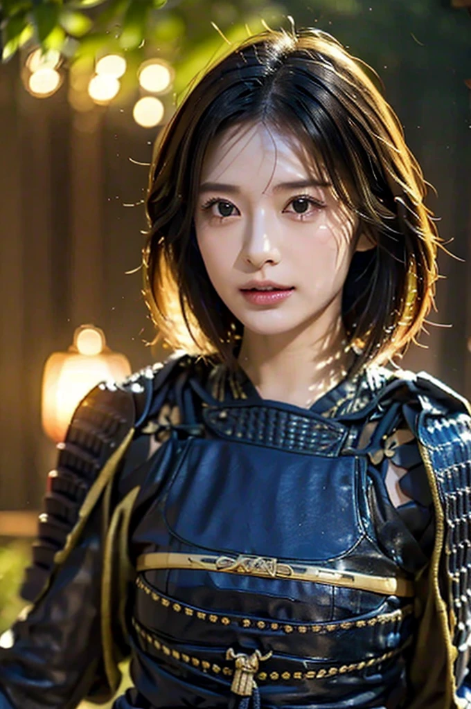 Sengoku period、（（（Battlefield 1：10）））、（（（（night、Firelight 1：8））））、perfection、8k、katana、（（Covered in scars））、desperate look、（（（（My face is stained with sweat and dirt、1：5）））、（（（（fight））））、（（arms））、Big Breasts、、Torch fire、encampment、get a scratch、((samurai armor))、