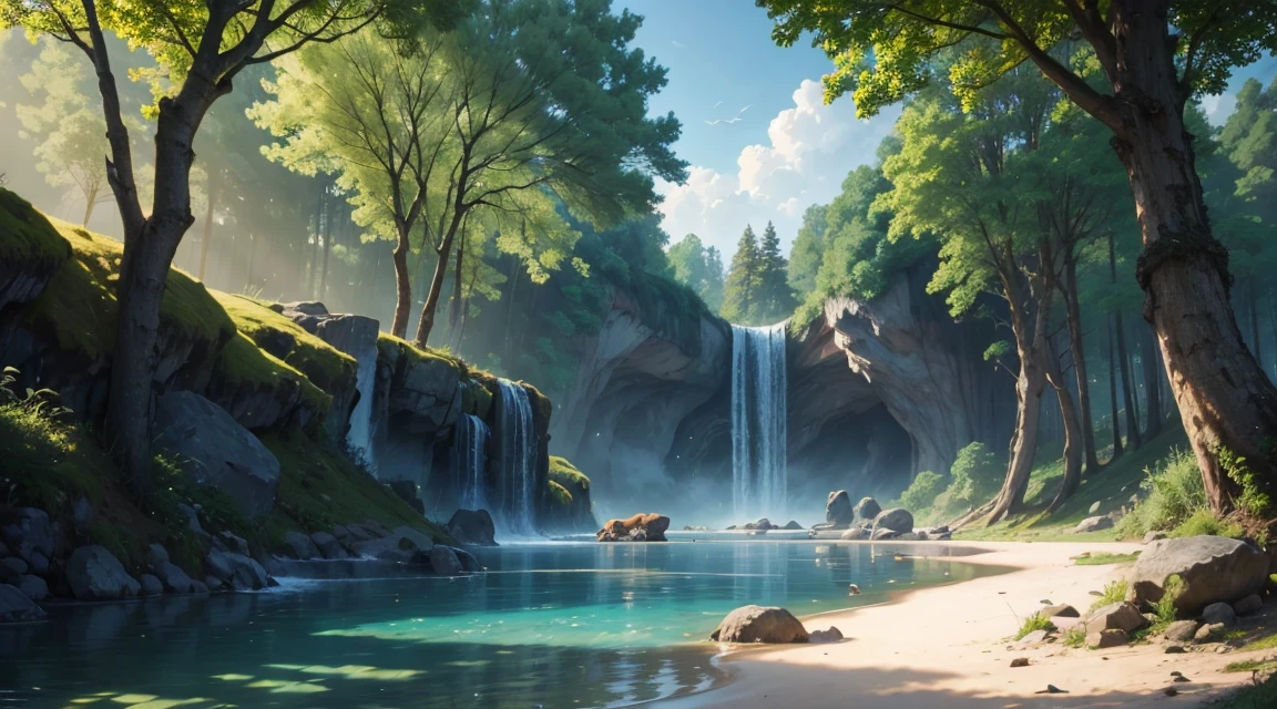 naturey, Realism, 4K, sky, TREES, water, sky, stele, animals, lights