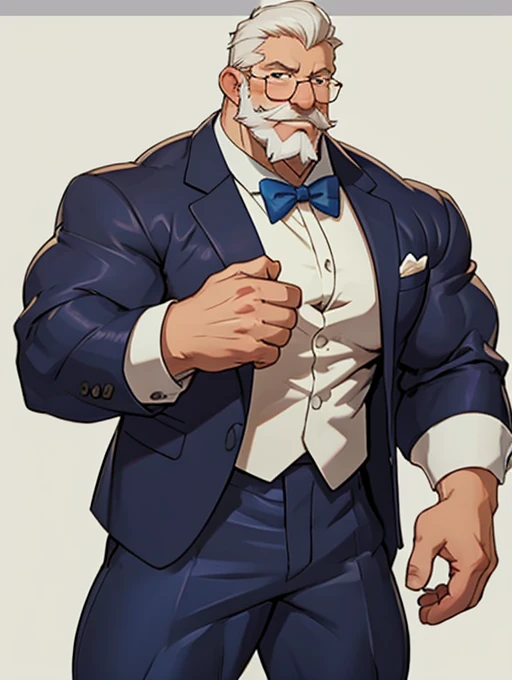 solo, 1boy, Huge Muscular Old man wearing suits and glasses, short white hair, bearded, mustache, office background, halfbody, looking to viewer, masterpiece, high detailed, 8k, high resolution