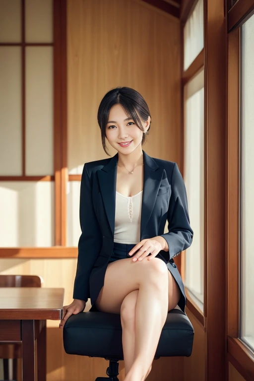 Beautiful Japanese Woman、Beautiful mature woman、Classy sex appeal、Round Faced Woman、穏やかなsmile、sexy、Cotton tight skirt、blazer、Perfect lighting、beauty、透明なbeauty、8KHigh resolution、Beautifully trimmed feet、panties、beauty in natural light、High resolution、Realistic、masterpiece、Gravure quality、55-year-old Mrs.、Round Faced Woman、bra、sexyな胸元、panties、Smiling Kindly、Smile、business suit、Sit on a chair、Beautiful legs、Cotton tight skirt、bra、Beautiful chest、sexyでBeautiful legs、blazer、panties、smile、