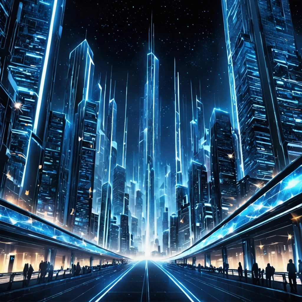 High resolution, high quality, Ultra high definition, Illustration effect for posters and magazines, Sparkle Effect, Future City, night