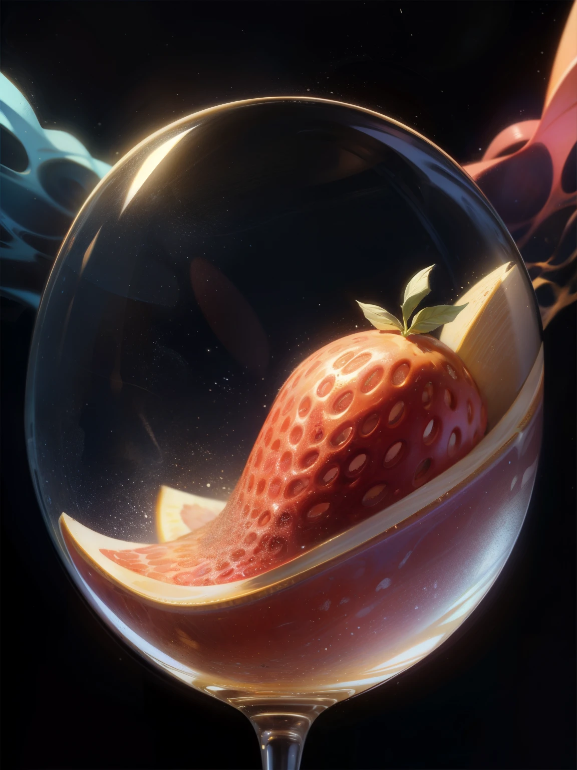 one strawberry floating in colorful space, Fascinating light, Luminous lighting, Ethereal atmosphere, Soft natural light, Rim Light, absurd, Astonishing, interesting, luxuriance, Ultra Detailed, 超Reality, Soft colors, Reality主义,Reality,High Detail,Ultra-high quality,high resolution, },{{masterpiece}},{{{best quality}}},{{Extremely detailed}}