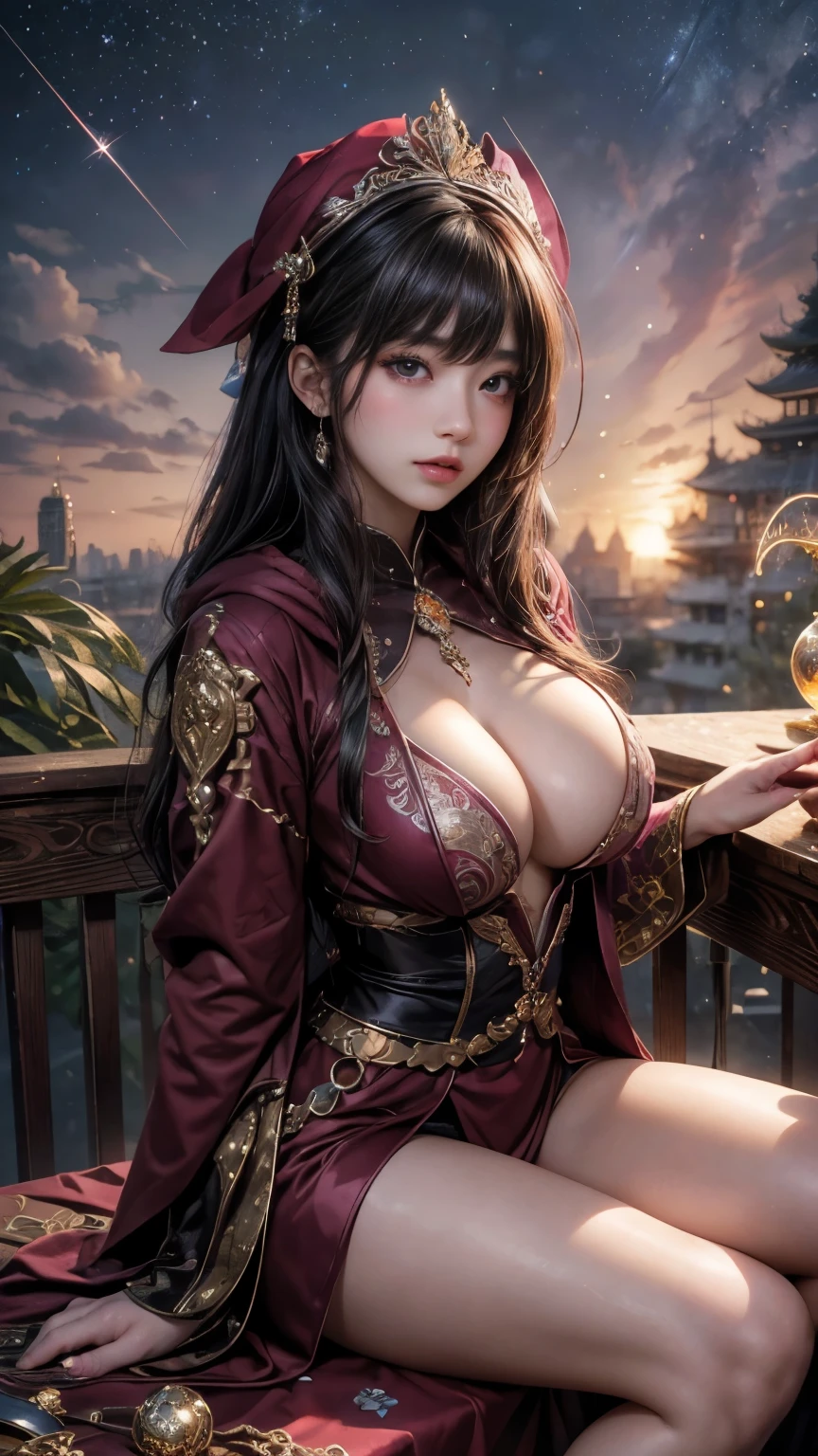 (highest qualityのディテール)、Realistic、8K Ultra HD、High resolution、(One Girl:1.2),(Fatal Beauty,Attractive beauty) ,(A supple and powerful physique),(Sensual charm),(mysteriousな魅力:1.1),(Captivating silhouette),The Super detailed、High quality textures、複雑なdetailed、detailed、Very detailed CG、High quality shadows、detailed Beautiful and delicate face、detailed Beautiful and delicate eyes、Written boundary depth、Ray Tracing、20th Generation、Cute K-Pop Girls、(The Face of Ulzan in Korea)、Thin face、(Urzan-6500-v1.1:0.6)、PurerosFace_v1、Glowing Eyes、Perfect body、 Viewer Display、(highest qualityのディテール:1.2)、Realistic、8K Ultra HD、High resolution、Close-up of a woman， realistic girl rendering, 8k artistic german bokeh, Enchanting girl, Real Girls, Gurwitz, Gurwitz-style artwork, Girl Roleplay, Realistic 3D style, cgstation Popular Topics,, 8K Portrait Rendering,（truth，truth：1.4），(Sparkling eyes girl:1.2)、cheek、Glossy Lips、Big Breasts、High resolution, Best image quality, highest quality, Realistic, Super detailed, Realistic, 4K 8K Ultra HD Full Color RAW Photos, Fujifilm(Medium format), Hasselblad, Carl Zeiss, Incredible dynamic range photography(utility_art：Smooth-768:1.1),High resolution, High pixel count, Clear detailed, Clear images, Natural color reproduction, Noise Reduction, High fidelity, quality, Software Improvements, Upscaling, Optimized Algorithms, Professional-level retouching, Browsing Caution、(((Too much exposed skin)))、(((Big Breasts)))、fortune teller、astrologer、(((A magnificent starry sky in the background)))、(((It has a hood、A burgundy robe intricately decorated with beautiful details)))、((Horoscope))、(((fortune teller)))、Long black hair、((Blunt bangs))、Cowboy Shot、(((Please hold your hand over the crystal ball on the table...)))、Fancy Necklace、Lace gloves、Bright Blue Eyes, Surrounded by swirling pink smoke, Genuine, Attention to detail, 最高quality、A beast-like demon wields a vicious blade, Blood Chain, Behemoth Bones, Snake-like tentacles, Cruel Teeth, saturated color、Dark colors、Psychedelic Images、lsd、Mandala、fractal、mysterious、detailed、Psychedelic painting of a woman with large breasts, サイケデリックなgoddess, DMT Art, DMTgoddess, Visionary artistic style, Psychedelic Art style, ３ｄ, goddess, Portraiture, Psychedelic Art nouveau, Psychic Trance Artwork, Psychedelic Digital Art, Digital Visionary Art, Psychedelic Art, Psychedelic Surreal Art, Psychedelic Artwork, 非常にdetailedなテクニカラー, 超detailedなファンタジーアート