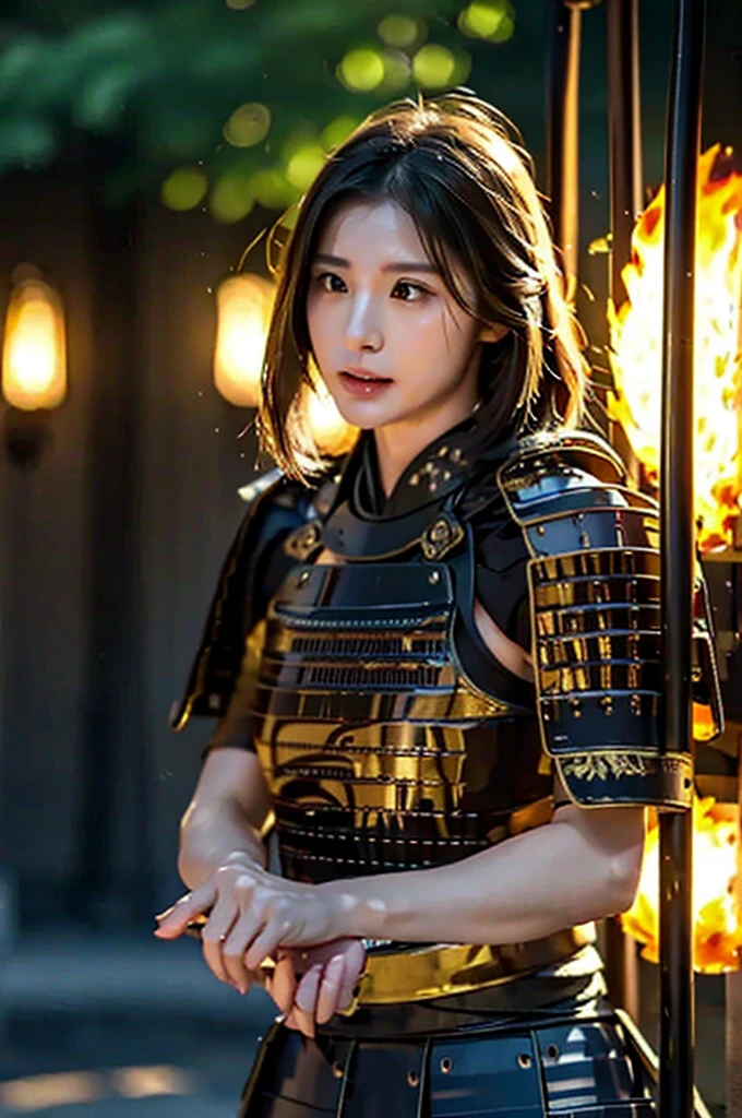 ((kyoto)),(((Battlefield 1:2)))、((((night、Torch fire1:8))))、perfection、8k、((katana))、((Covered in scars))、desperate look、((((My face is stained with sweat and dirt、1:5)))、((((fight))))、((arms))、Big Breasts、、Torch fire、encampment、get a scratch、((samurai armor))、((((((Enthusiast、Command、roar、anger、Roar 1:8))))
