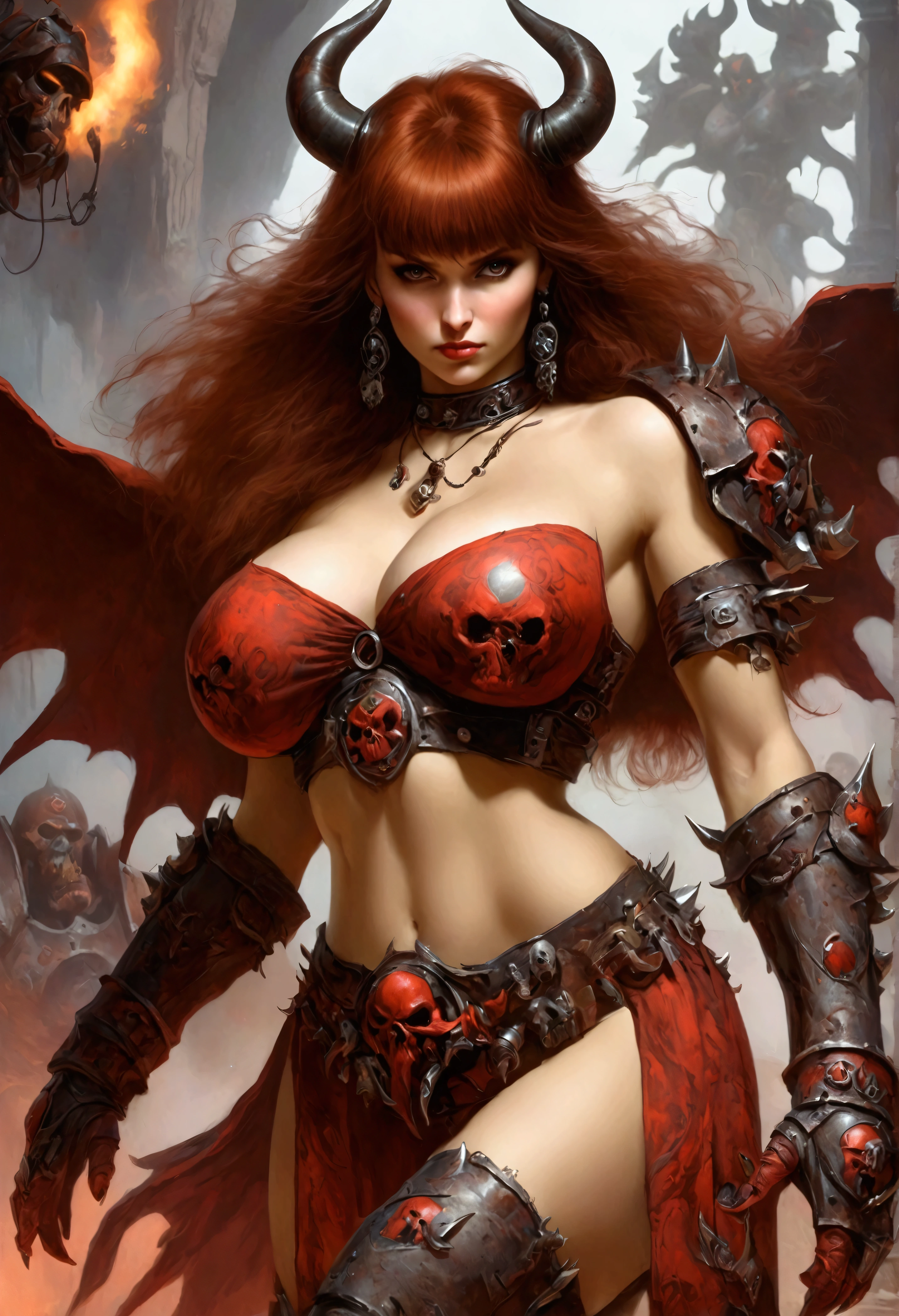 (Yulia Nova, age 20, giga breasts, enormous natural breasts that sag to her belly button, sheer negligee no underwear), is a blade dancer demon of Khorne (warhammer 40k), rampage in bangkok