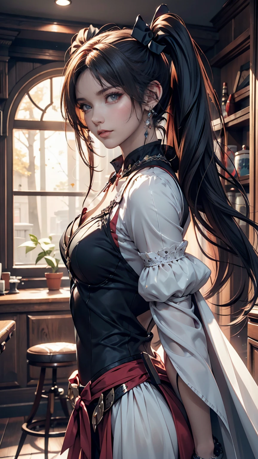 (Highest quality), Dark fantasy, Big sword, Magical girl, Gothic, Twin tails, Realistic, Super detailed, High resolution, anime,  