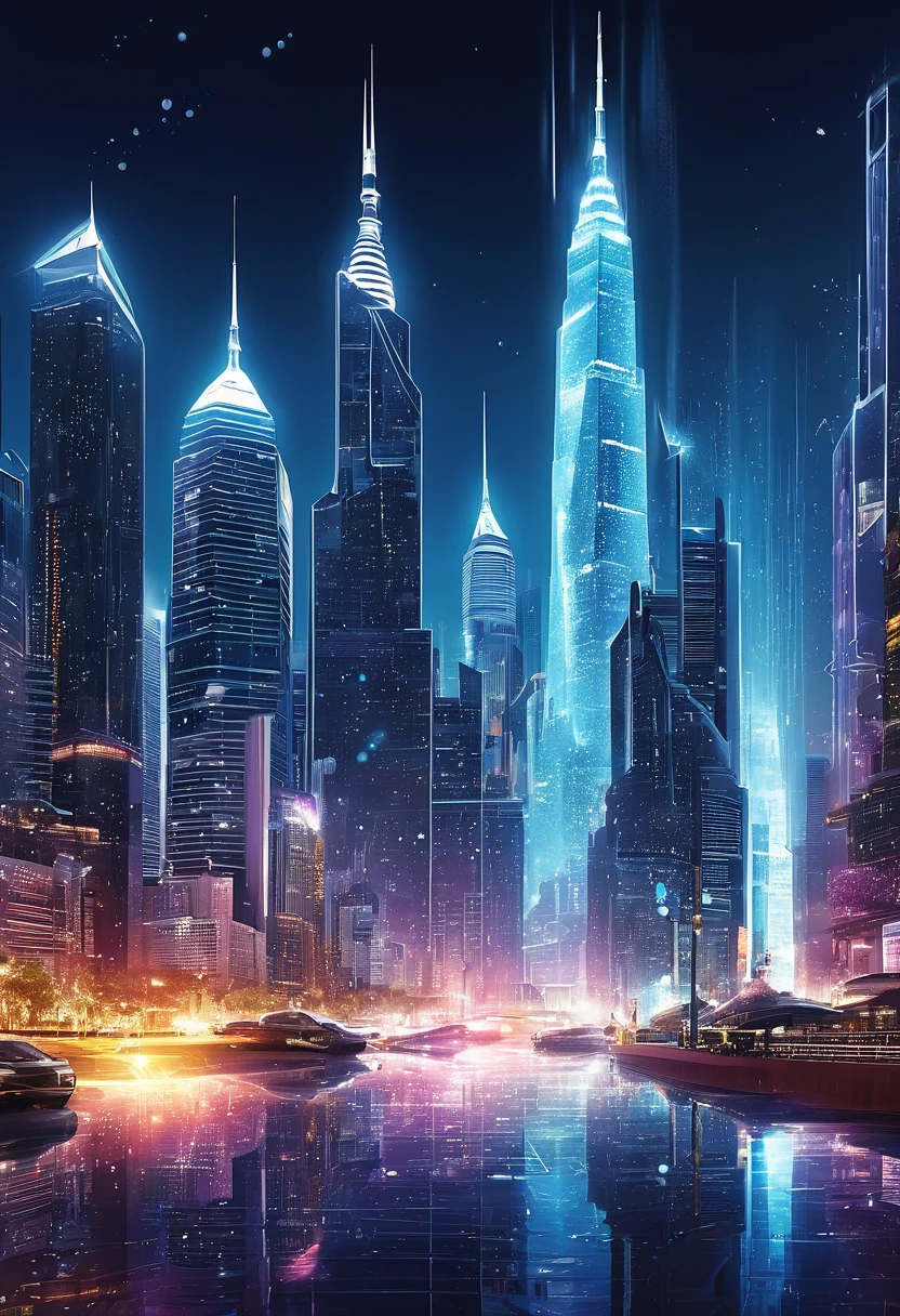 High resolution, high quality, Ultra high definition, Illustration effect for posters and magazines, Sparkle Effect, Future City, night