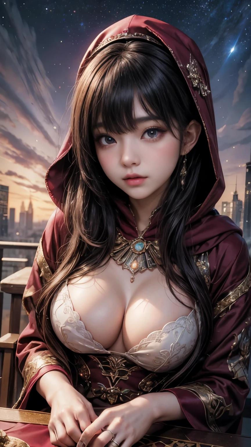 (highest qualityのディテール)、Realistic、8K Ultra HD、High resolution、(One Girl:1.2),(Fatal Beauty,Attractive beauty) ,(A supple and powerful physique),(Sensual charm),(mysteriousな魅力:1.1),(Captivating silhouette),The Super detailed、High quality textures、複雑なdetailed、detailed、Very detailed CG、High quality shadows、detailed Beautiful and delicate face、detailed Beautiful and delicate eyes、Written boundary depth、Ray Tracing、20th Generation、Cute K-Pop Girls、(The Face of Ulzan in Korea)、Thin face、(Urzan-6500-v1.1:0.6)、PurerosFace_v1、Glowing Eyes、Perfect body、 Viewer Display、(highest qualityのディテール:1.2)、Realistic、8K Ultra HD、High resolution、Close-up of a woman， realistic girl rendering, 8k artistic german bokeh, Enchanting girl, Real Girls, Gurwitz, Gurwitz-style artwork, Girl Roleplay, Realistic 3D style, cgstation Popular Topics,, 8K Portrait Rendering,（truth，truth：1.4），(Sparkling eyes girl:1.2)、cheek、Glossy Lips、Big Breasts、High resolution, Best image quality, highest quality, Realistic, Super detailed, Realistic, 4K 8K Ultra HD Full Color RAW Photos, Fujifilm(Medium format), Hasselblad, Carl Zeiss, Incredible dynamic range photography(utility_art：Smooth-768:1.1),High resolution, High pixel count, Clear detailed, Clear images, Natural color reproduction, Noise Reduction, High fidelity, quality, Software Improvements, Upscaling, Optimized Algorithms, Professional-level retouching, Browsing Caution、(((Too much exposed skin)))、(((Big Breasts)))、fortune teller、astrologer、(((A magnificent starry sky in the background)))、(((It has a hood、A burgundy robe intricately decorated with beautiful details)))、((Horoscope))、(((fortune teller)))、Long black hair、((Blunt bangs))、Cowboy Shot、(((Please hold your hand over the crystal ball on the table...)))、Fancy Necklace、Lace gloves、Bright Blue Eyes, Surrounded by swirling pink smoke, Genuine, Attention to detail, 最高quality、野獣のようなevil魔が凶evilな刃を振るう, Blood Chain, Behemoth Bones, snakeのような触手, Cruel Teeth, saturated color、Dark colors、Psychedelic Images、lsd、Mandala、fractal、mysterious、detailed、Psychedelic painting of a woman with large breasts, サイケデリックなgoddess, DMT Art, DMTgoddess, Visionary artistic style, Psychedelic Art style, ３ｄ, goddess, Portraiture, Psychedelic Art nouveau, Psychic Trance Artwork, Psychedelic Digital Art, Digital Visionary Art, Psychedelic Art, Psychedelic Surreal Art, Psychedelic Artwork, 非常にdetailedなテクニカラー, 超detailedなファンタジーアート、(evil夢:1.6),(女evil魔:1.5),(Spider),(Scorpion),(snake),(goat),(One),(Dragon),((Fusion:1.6)), Vulgarity,(evil:1.3),disaster々Shii,(tattoo:1.6),darkness:1.3,