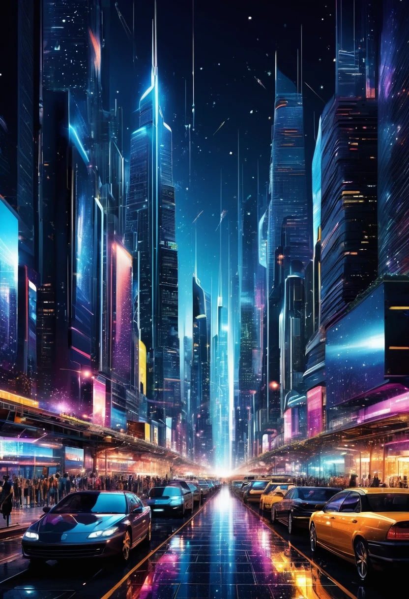 High resolution, high quality, Ultra high definition, Illustration effect for posters and magazines, Sparkle Effect, Future City, night