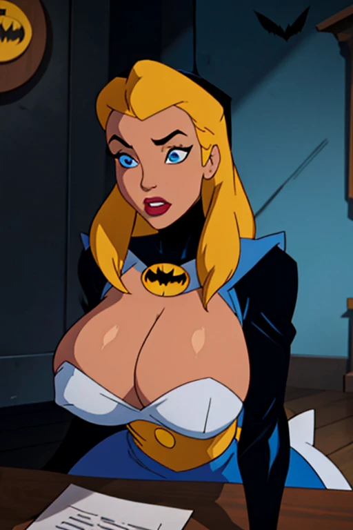 Batman transformed into a docile sexy female bimbo Alice with huge breasts and thick lips