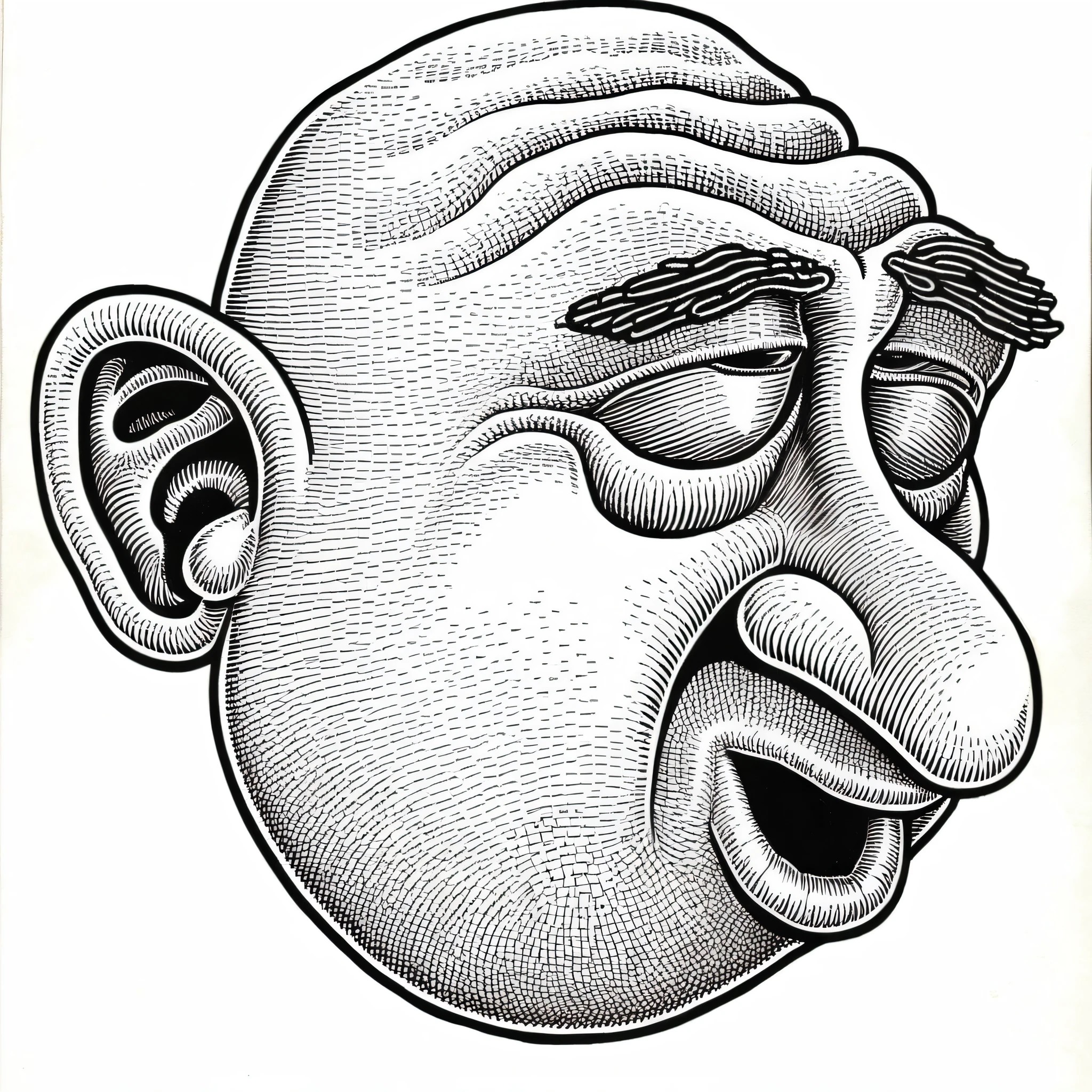 in basilwolverton style color line art
grotesque hand drawn illustration of a Ogre in basilwolverton style, parody,
with a Embarrassed expression
with bags under eyes,eyelids
clean lines, bold outline, crisp features, extremely detailed, tiny details, disgusting features, gross, ugly
simple background side portrait of