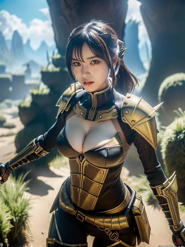 forest,mountain, fighting pose,, hxarmour,1girl,(golden armour:1.3),, ultra-detailed,extremely delicate and beautiful,(by exquisite colors block),masterpiece,best quality,unreal engine 5 rendering,movie light,movie lens,movie special effects,detailed details,HDR,UHD,8K,CG wallpaper, ((huge perky breasts)), tight armour , full metal chest plate, (9fighting stance, fighting training ))