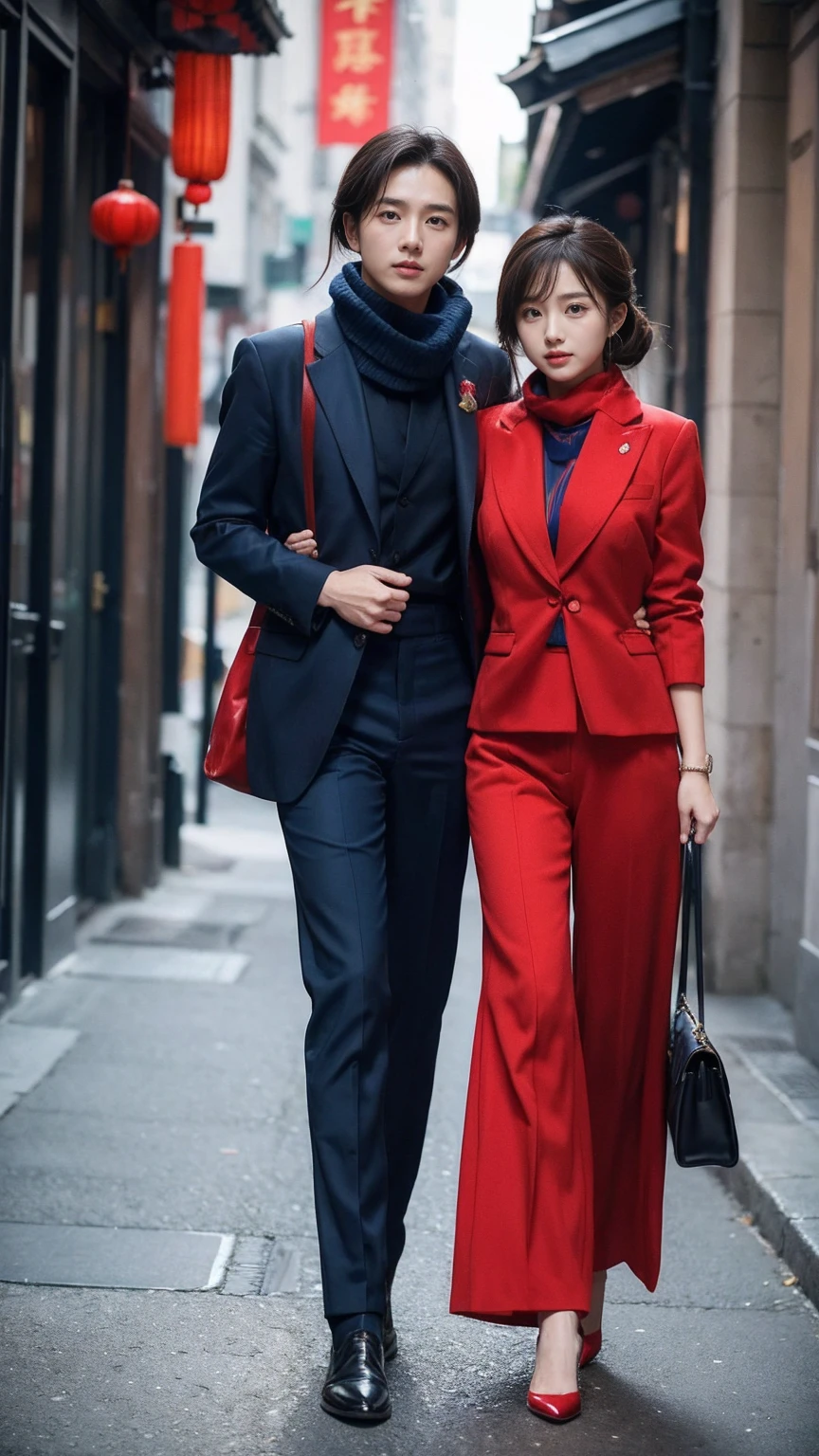 In terms of dressing,This color combination can be used in many occasions。For example,You can choose a dark blue suit jacket,Paired with a Chinese red scarf,This combination is suitable for formal occasions.,It can also look fashionable and individual in daily life。or,In casual situations,You can choose a dark blue T-shirt,Paired with a pair of Chinese red casual pants,This combination is both comfortable and eye-catching。