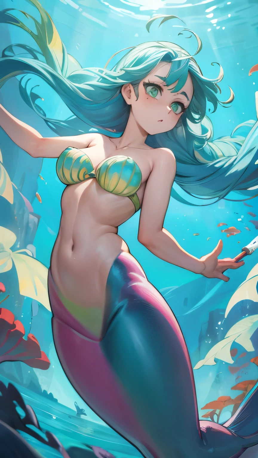 Create an awe-inspiring oil painting that captures the enchanting beauty of a Japanese mermaid gracefully gliding through the depths of the ocean. Using bold and expressive brushstrokes, convey the fluidity and movement of the water as it swirls around the mermaid's ethereal form.
Imagine a scene where the mermaid emerges from the depths, her long, flowing hair cascading like seaweed around her luminous figure. Her eyes shimmer with wisdom and mystery as she gazes into the distance, beckoning viewers into the enchanting world beneath the waves.
With masterful strokes of the brush, depict the intricate details of the mermaid's scales, shimmering with iridescent hues of blue and green. Let the play of light and shadow dance across the canvas, evoking the ever-changing currents of the ocean depths.
In the background, paint a panorama of coral reefs, swaying sea plants, and exotic marine life, creating a vibrant tapestry of color and movement that surrounds the mermaid in her watery domain.
As viewers gaze upon the painting, they are transported into a world of magic and wonder, where the boundary between reality and myth fades away. "Song of the Deep" is not merely a painting—it is a mesmerizing symphony of color, texture, and emotion that celebrates the timeless allure of the sea and the mysterious beauty of the Japanese mermaid.