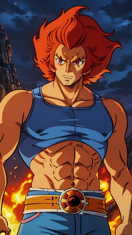 (1man, Lion-oQuiron character), (extremely detailed CG unit 8k wallpaper),(master part), (best quality), (ultra detail), (best illustration),(One Piece Style), cowboy shot, (Sharp eyeliner, ombre, detailed eyes:1), pirates of the caribbean background, break , upper body