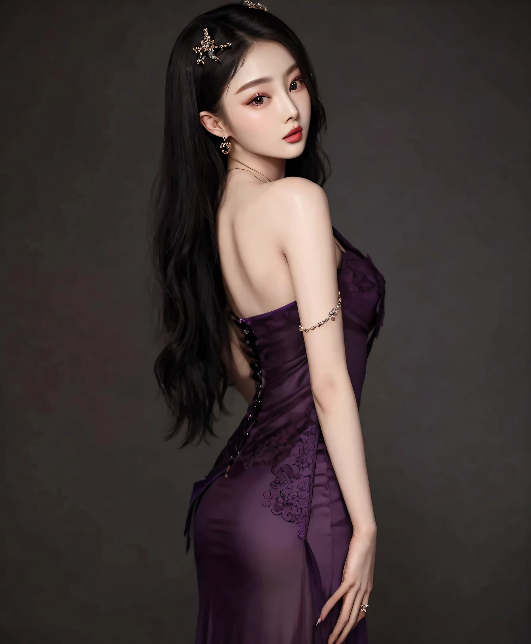 a woman in a purple dress posing for a picture, full body xianxia, korean women's fashion model, gorgeous chinese model, beautiful south korean woman, gorgeous young korean woman, sexy dress, 2 4 year old female model, photo of slim girl model, fan bingbing, beautiful young korean woman, beautiful girl model, young sensual graceful, Jennie of blackpink