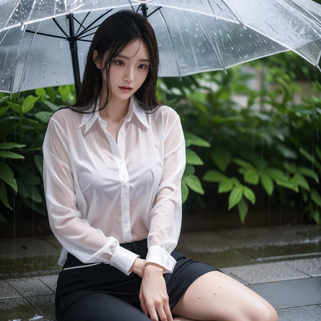 mini skirt、Leg spread、Hair getting wet in the rain、Transparent shirt、Beautiful woman getting wet in the rain、typhoon、Get wet without an umbrella、Beautiful woman in the rain、雨で濡れたBeautyOL、Detailed face、Realistic、beautiful girl、Beauty、Office Lady Uniform、beauty、Transparent nipples、Beautiful woman、Narrow waist、Handsome woman、Tight pants look、suit、Sexy pose、タイトなsuitパンツ、雨で濡れたsuit、Wet naked shirt、See-through shirt、Shot in heavy rain、Naked shirt