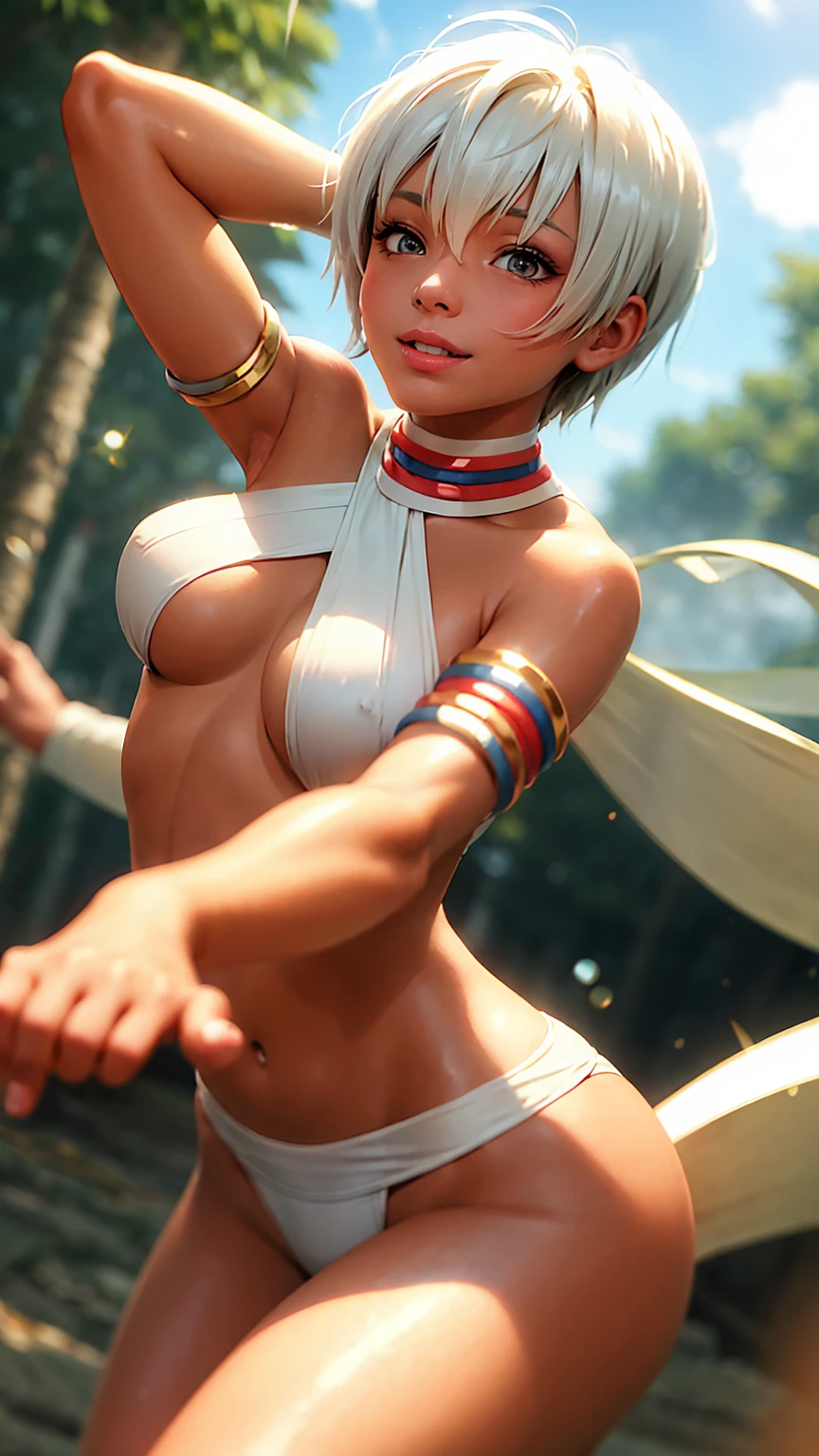 1girl in, Cute and beautiful, Face Focus, Beautiful skin, Beautiful face, Farsight, cool
BREAK Lots of fun, Smile, Enjoy, Exciting, Joy,Beach,night
BREAK (Blurry background:1.2), Motion Blur, Floating hair, Touching hair, (Lens Flare:1.1),Elenam、jewely、neck rings、White swimwear、The bikini、armlet、criss-cross halter、Soio、the golden hour,Best Quality, masutepiece,超A high resolution, (photographrealistic:1.4), ROW Photo