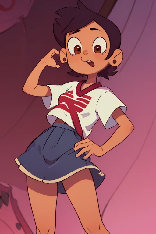 Luz Noceda, medium breasts, ((white smal shirt and a red and black stripped miniskirt)), high quality fanart, open legs Style, official fanart, , official art, (nsfw)