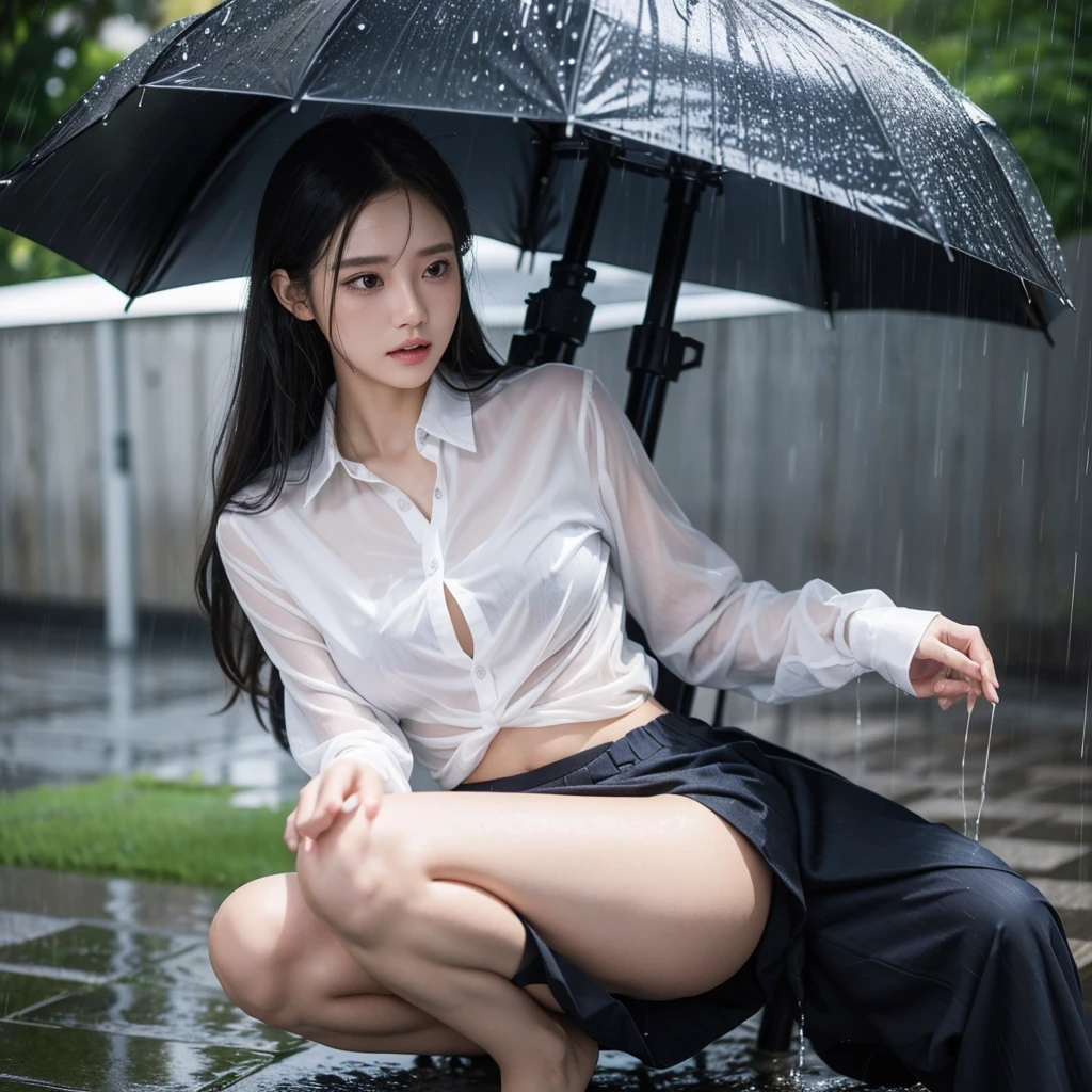 mini skirt、Leg spread、Hair getting wet in the rain、Transparent shirt、Beautiful woman getting wet in the rain、typhoon、Get wet without an umbrella、Beautiful woman in the rain、雨で濡れたBeautyOL、Detailed face、Realistic、beautiful girl、Beauty、Office Lady Uniform、beauty、Transparent nipples、Beautiful woman、Narrow waist、Handsome woman、Tight pants look、suit、Sexy pose、タイトなsuitパンツ、雨で濡れたsuit、Wet naked shirt、See-through shirt、Shot in heavy rain、Naked shirt