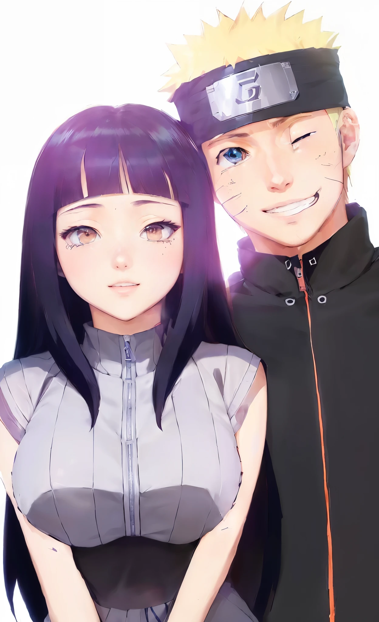 Two anime characters standing side by side, Hinata Hyuuga, Hinata Hyuuga From Naruto, From Naruto, in anime style, By Shinkei, Naruto art style, Sasura, be happy!!!, Uzumaki, Eat and drink, 8ก!!, High quality fan art, Made with Anime Painter Studio., future!!, quiet smile, realistic!!high resolution, Masterpiece, realistic textures, F2 aperture.8, 
