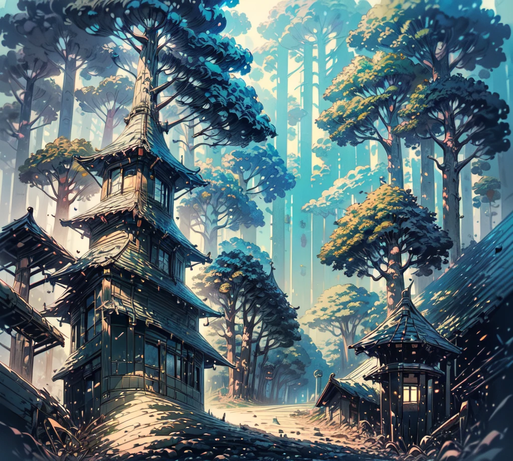 (bike: 1.5), (realistic bike: 1.5), (realistic cyclist: 1.5), cyclist back in foreground, lofi landscape, nature, sun, forest, clearing, undergrowth, landscape background, shadows, contrast, makoto shinkai (Best quality:1.3), (Highres:1) Art by Studio Ghibli Style, Vibrant Colors, Impressionism
