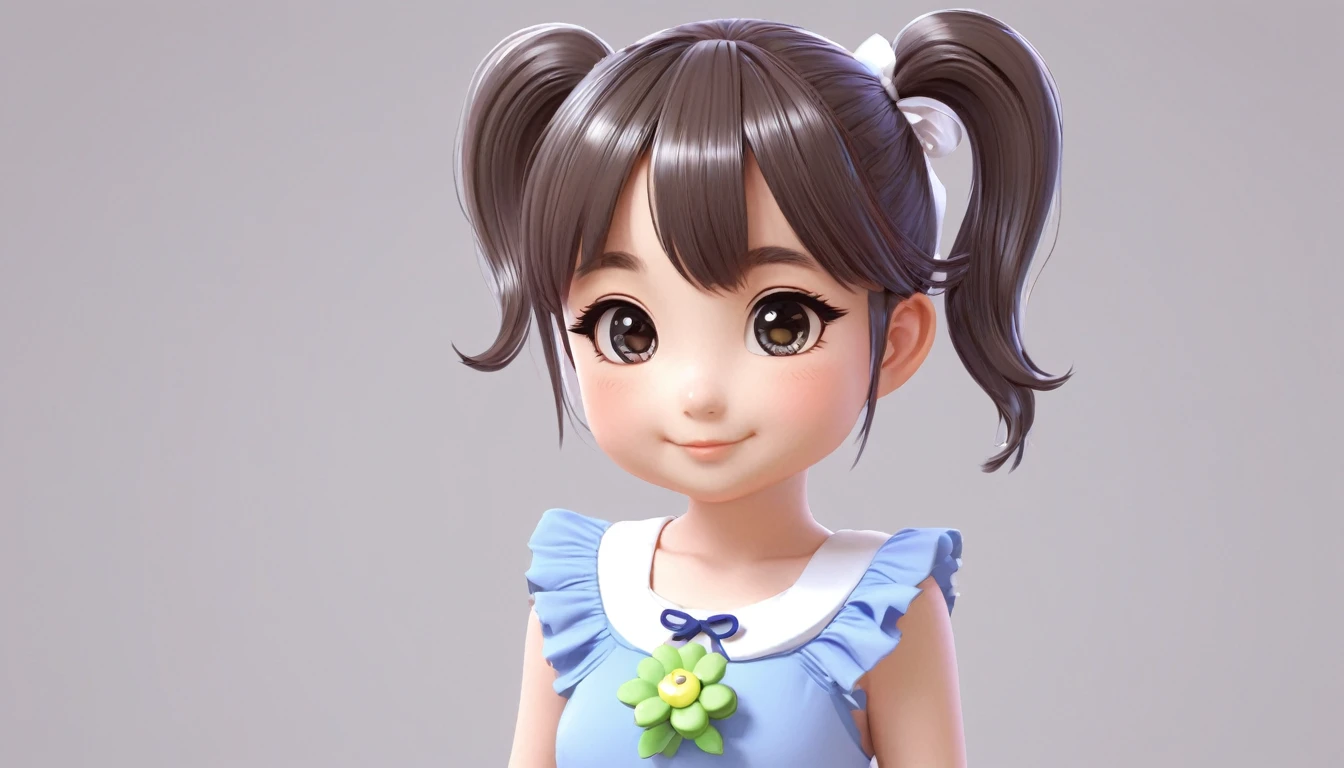 Drawing of a girl in a ponytail and dress, cute 3d rendering, cute detailed digital art, mini cute girl, cute digital painting, 3D rendering style, cute digital art, cute rendering 3d anime girl, Small Curvy , cute! C4D, One character&#39;s whole body, Standing on a white pedestal