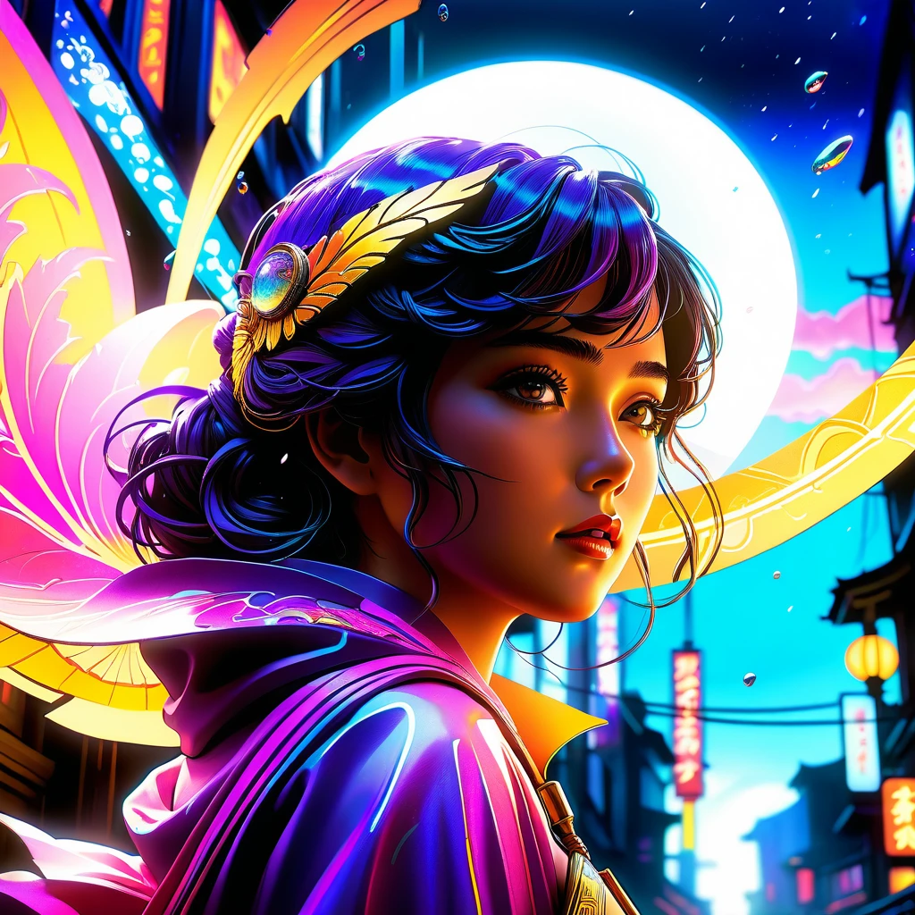 the super beautiful woman, highly qualified, highly detailed, unrealistically beautiful, vibrant colors, full-body Studio Ghibli, by Makoto Shinkai, Deep Color, Intricate, Natural Lighting, Beautiful Composition ultra-highres holographic astral cosmic illustration mixed media by Pablo Amaringo ethereal fantasy hyperdetailed mist Thomas Kinkade gouache detailed surrealism Salvador Dali matte background melting oil on canvas cyberpunk 2099 blade runner 2049 neon synthwave neon retro heavenly sunshine beams divine bright soft focus holy in the cloudsby artist Key Visual, Japanese Manga, Pixiv, Zerochan, Fantia Hyperrealistic, splash concept art, mid shot, intricately detailed, color depth, dramatic, 2/3 face angle, side light, colorful background graffiti art, splash street spray, high contrast, colorful polychromatic, ultra detailed, ultra quality, CGSociety Pixar, Disney, concept art, 3d digital art, Maya 3D, ZBrush Central 3D shading, bright colored background, radial gradient background, cinematic, Reimagined by industrial light and magic, ultra high-resolution post processing a masterpiece, dark fantasy concept art, by Greg Rutkowski, dynamic lighting, hyperdetailed, intricately detailed, Splash screen art, trending on Artstation, deep color, Unreal Engine, volumetric lighting, Alphonse Mucha, Jordan Grimmer, purple and yellow complementary colours Mark Brooks and Dan Mumford, comic book art, perfect, smooth abstract vector fractal, wave function, Zentangle, 3d shadingdetailed matte painting, deep color, fantastical, intricate detail, splash screen, complementary colors, fantasy concept art, 8k resolution trending on Artstation UnrealEngine5 Cinematic film still, shot on v-raptor XL, film grain, vignette, color graded, post-processed, cinematic lighting, 35mm film, live-action, best quality, atmospheric, a masterpiece