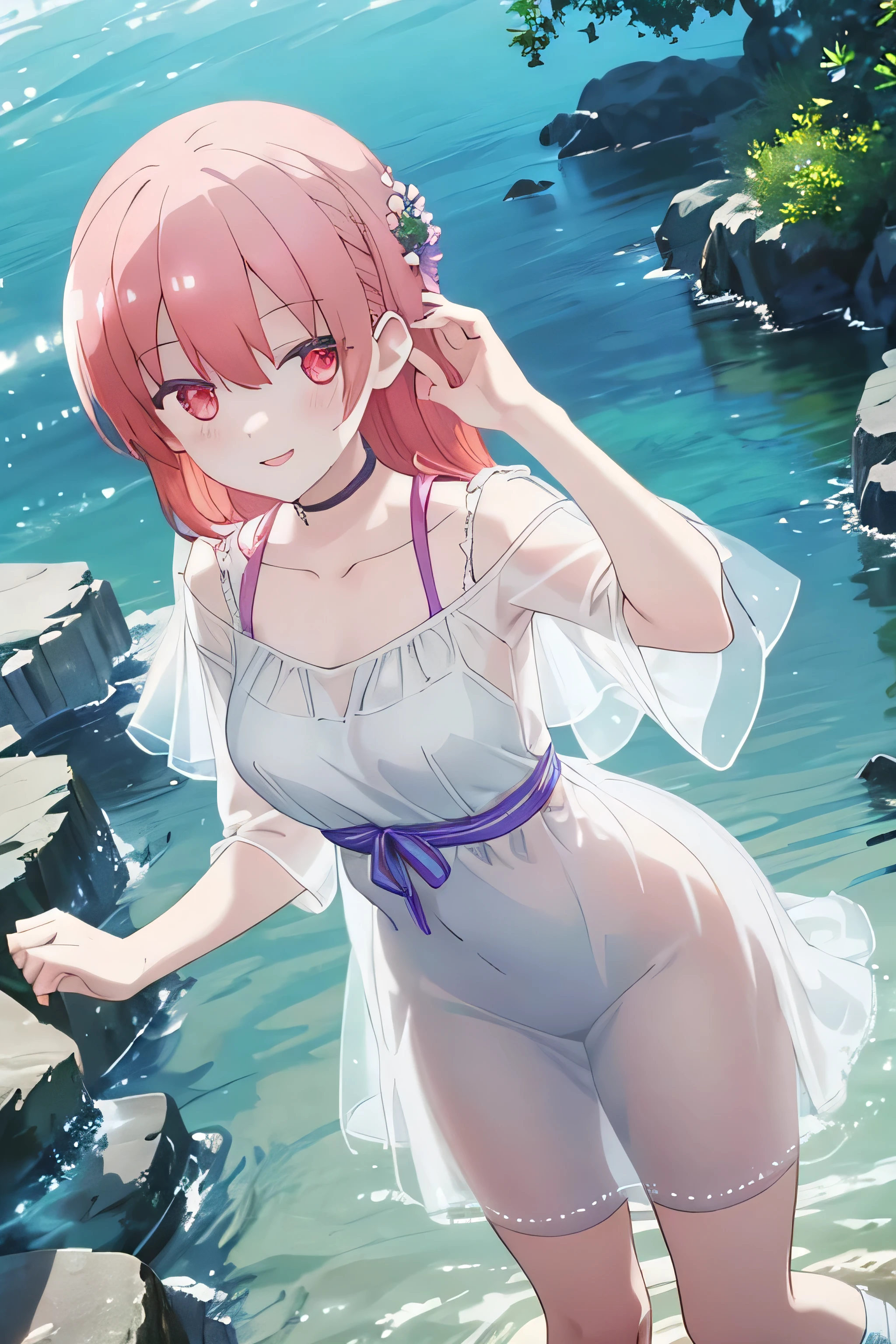 Playing in the river White dress Wet See-through Happy Smile from below nsfw