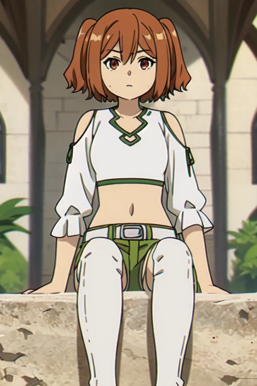 ((Bestquality))),((Ultra-detailed)),((illustration)),((Disheveledhair)),((frilld)),(1girl),(Solo),
1girl,alternate costume,beach,belt,breasts,brown eyes,brown hair,closed mouth,clothing cutout,day,desert,footprints,grass,green shorts,long sleeves,looking at viewer,midriff,navel,on ground,outdoors,path,road,sand,shirt,short hair,short shorts,shorts,shovel,sitting,solo,stick,thighhighs,twintails,two side up,virtual youtuber,white legwear,