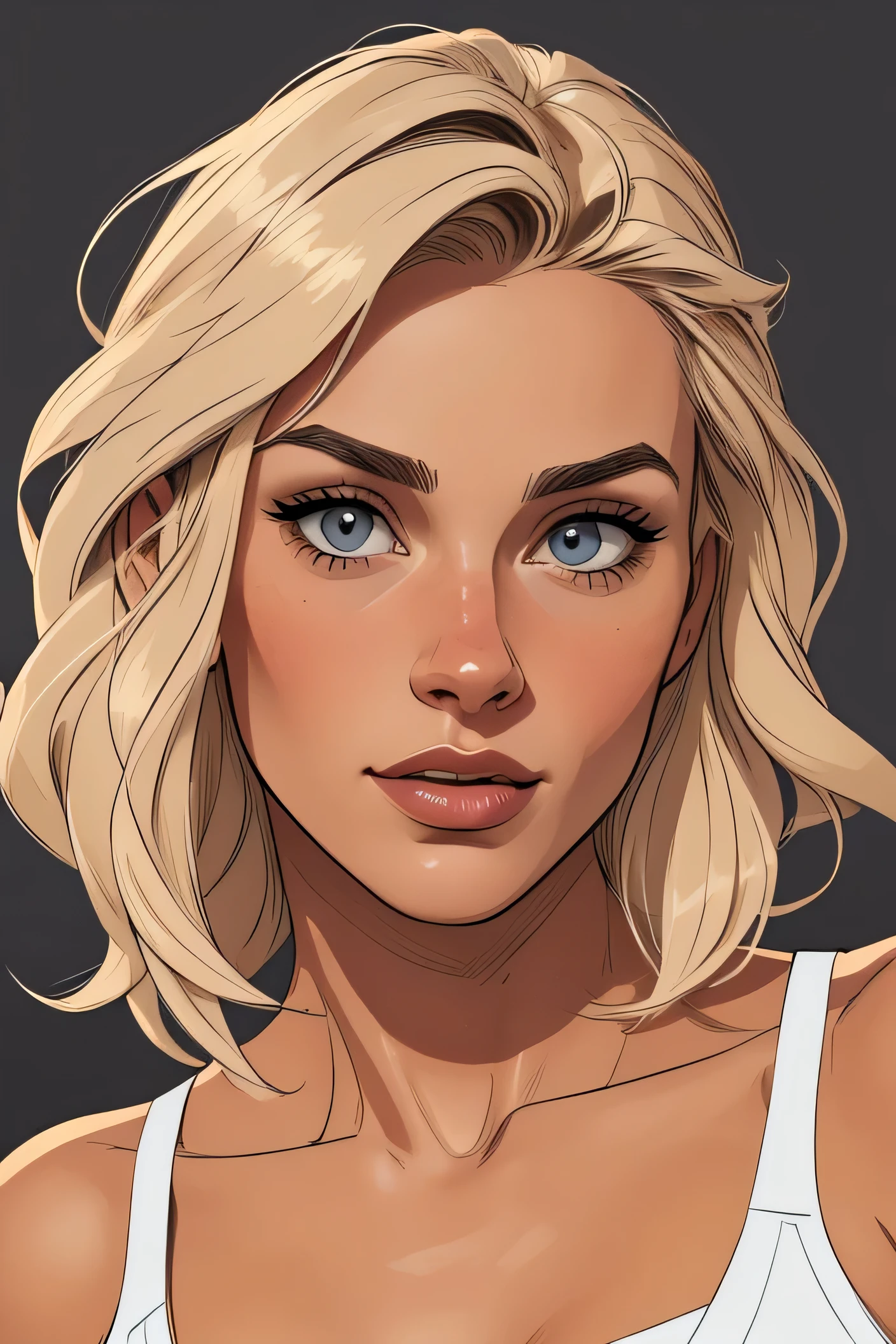 Flat colors, close up, portrait of a 25 year old surfer looking girl, tan skin, beach blonde salty hair, natural beaty, masterpiece, highly detailed,
digital illustration style, design de personagens altamente detalhado, arte digital detalhada fofa, City fan art, ((([simple dark grey background])))