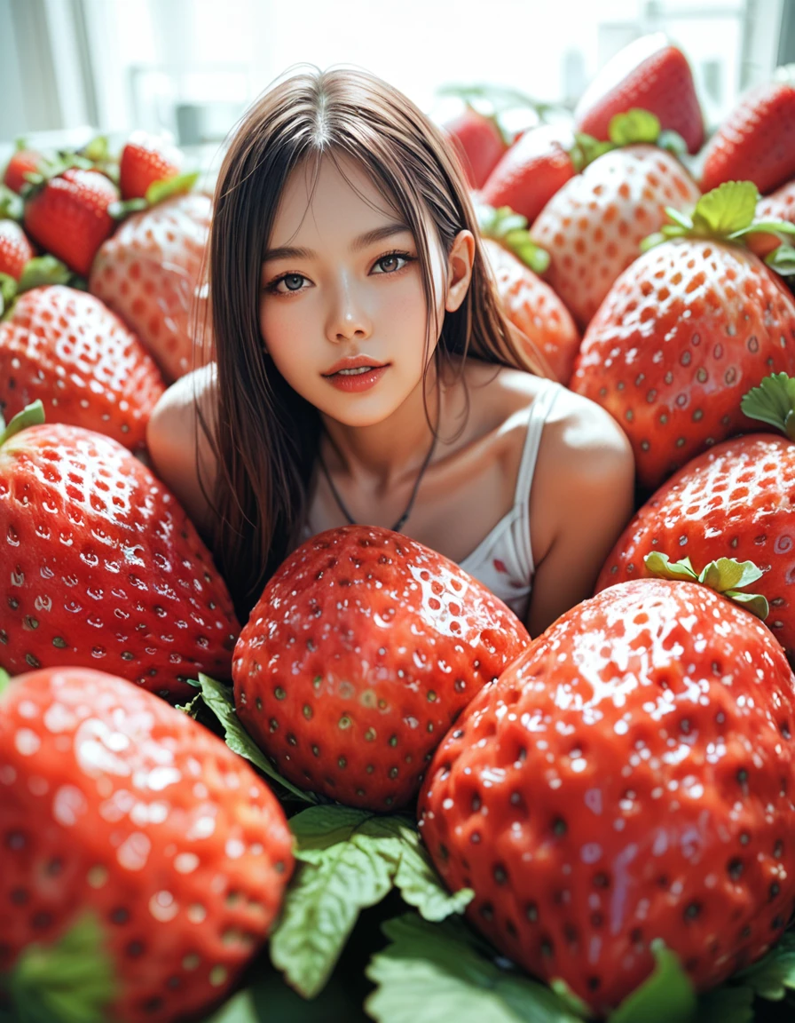 (best quality),gigantic Strawberry monster,ultra-detailed,sharp focus,aesthetic, score_9, score_8_up, score_7_up,source_anime,