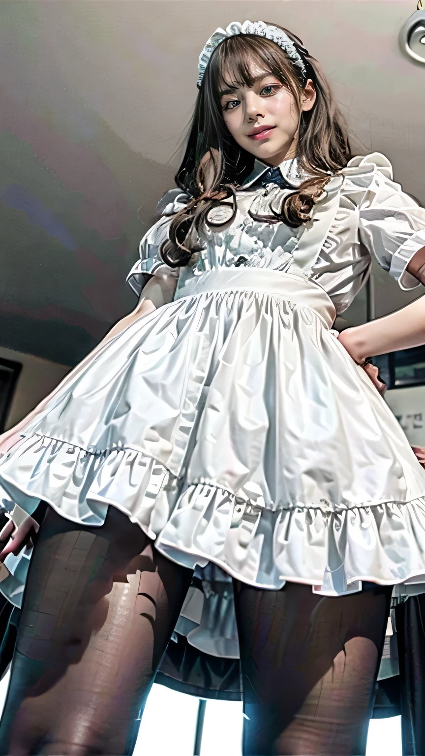 (Standing in a cafe in Tokyo:1.4、Stand with your feet apart、Hands on hips、cameltoe)、(Realistic、Like a photograph、Live Action、8k, Realistic, RAW Photos, Best image quality: 1.4), Single-lens reflex camera、RAW Photos, Highest quality, Realistic, Very detailed CG Unity 8k wallpaper, Written boundary depth, Cinematic Light, Lens flare, Ray Tracing, Realistic background、(Wearing a maid outfit in a miniskirt:1.4、Over the knee socks、Absolute area)、Cute Japan 18 year old girl、((whole body:1.5))、Embarrassed look、(short hair:1.2、Wear glasses)、I like that style、stylish、Very detailed、Pay attention to the details、Perfect outfit、(White skin)、Beautiful feet:1.1、(View from below:1.4)、Accurate Arm、Accurate feet、Anatomically correct body、Precise fingering、Very detailedな顔