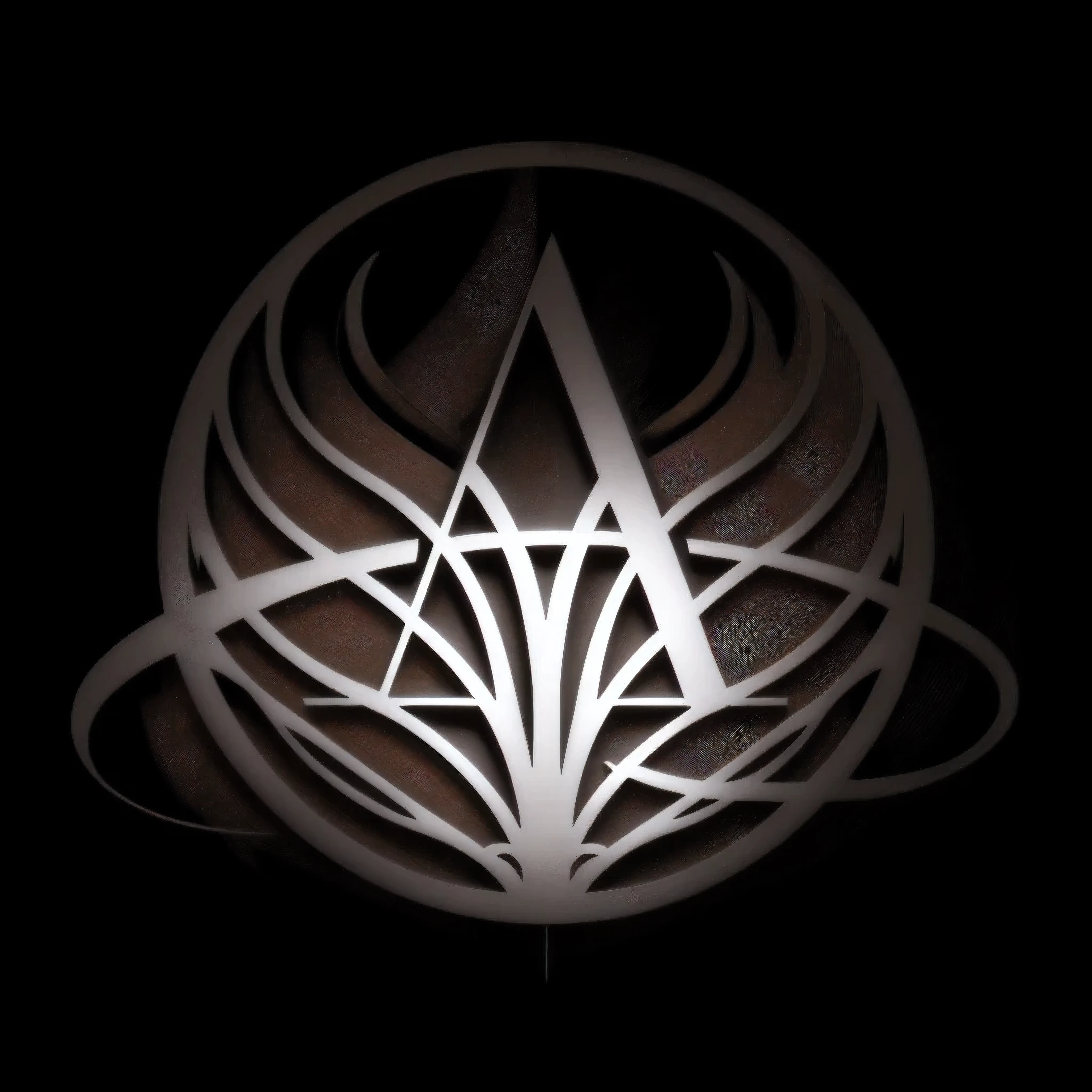 a close-up of a white logo on a black background, black metal band logo, imperial symbol, mysterious clothes, Our ether, black and white logo, brown metal logos, ancient symbol behind it, symbol of the planet Venus, symmetrical logo, we pass, abstract logo, logo without text, atmospheric, style of Our ether, engraved vector