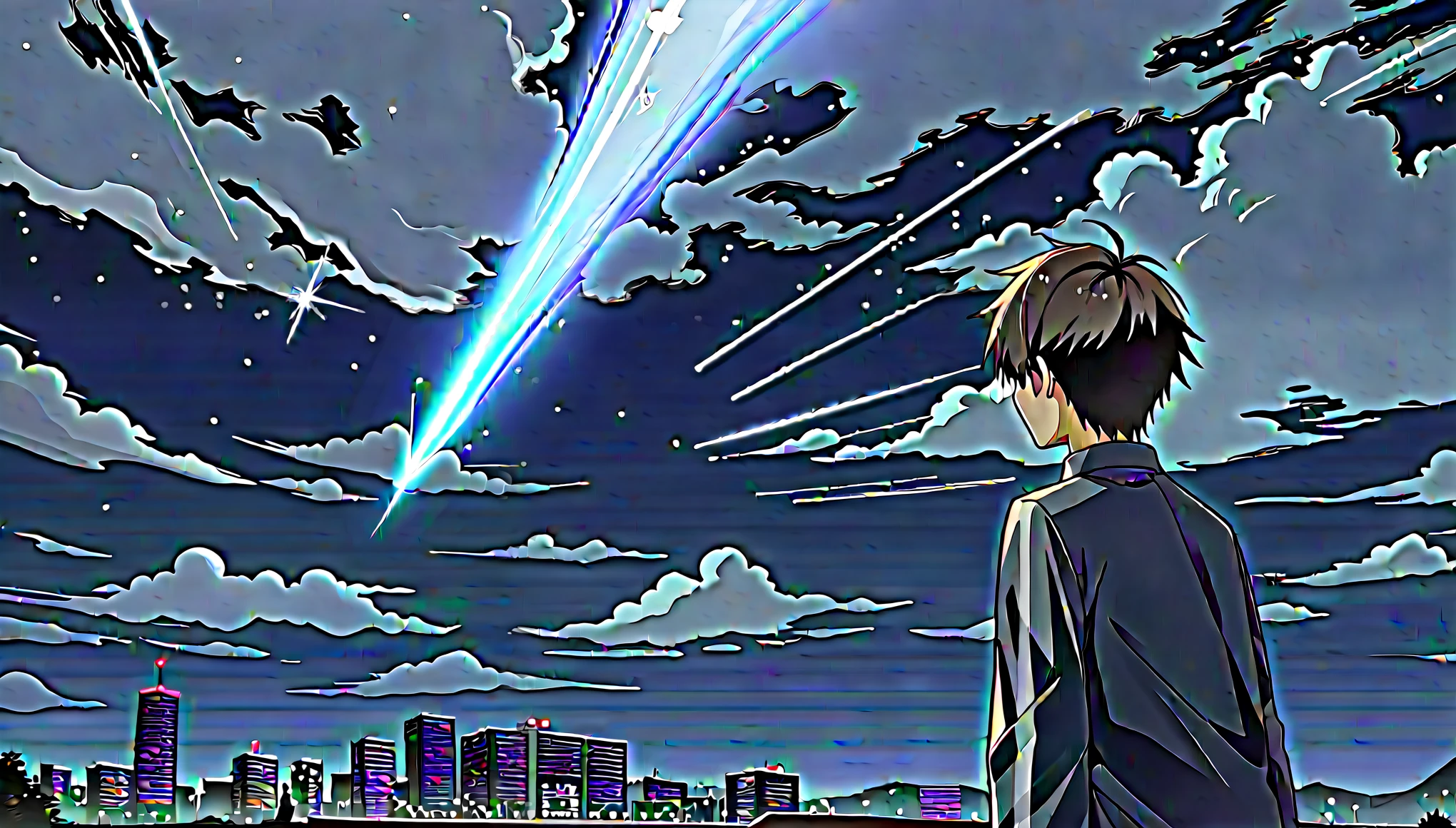 Anime scene of a woman watching a shooting star in the sky, yourname, yourname movie style, ( ( Makoto Shinkai ) ), Makoto Shinkai movie, Makoto Shinkai. —h 2160, Makoto Shinkai!, Makoto Shinkai!!, Incredible anime movie scenes, mokoto shinkai、8K