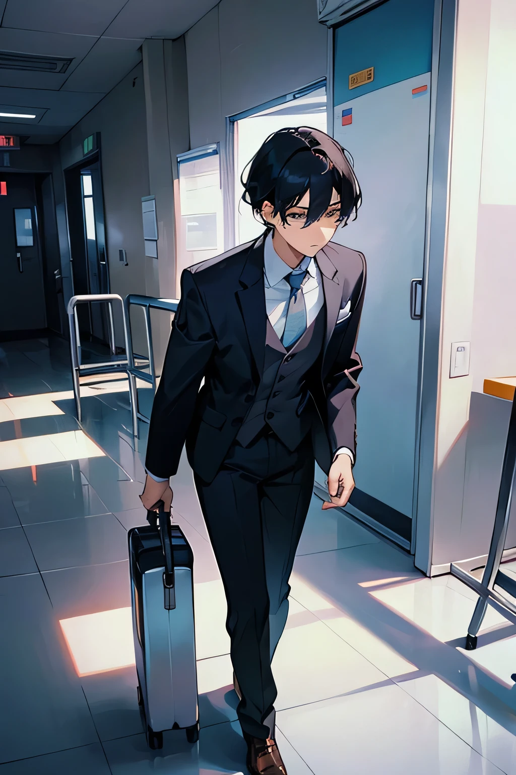 suit,black hair,man,hospital