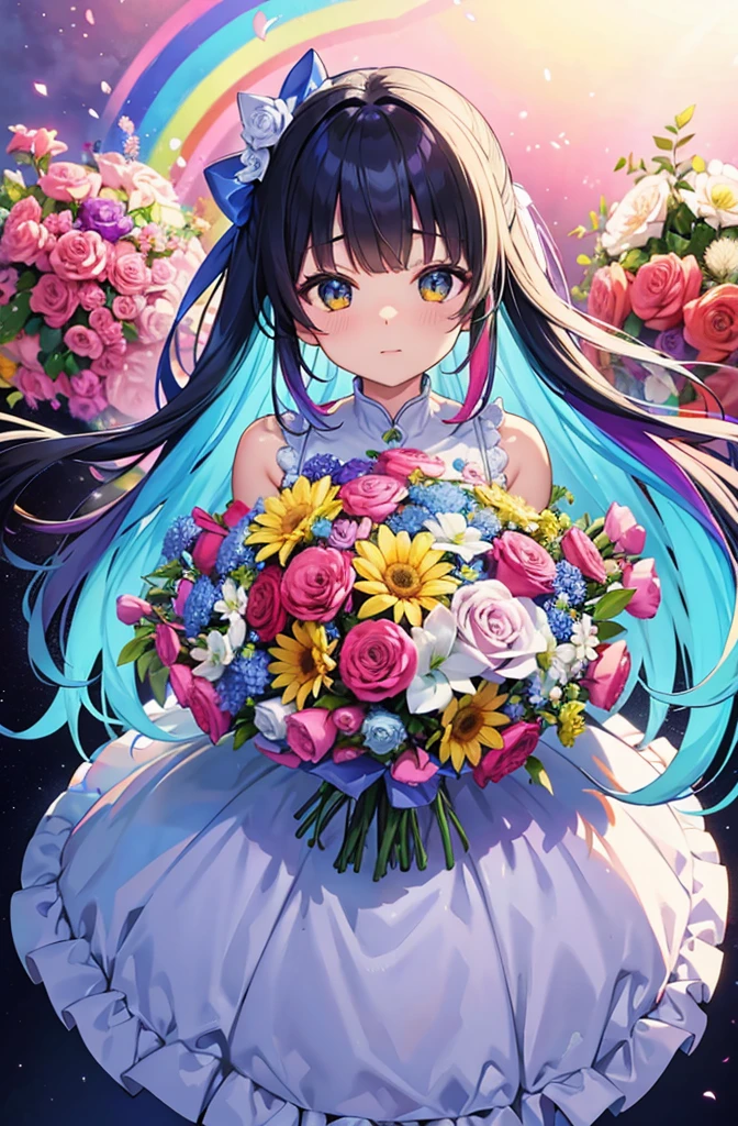 Large bouquet、colorful、White Packaging、Many colors、Rainbow colors、Large bouquet、ribbon、One large bouquet、Look to the right画像、Look to the right、Look to the right