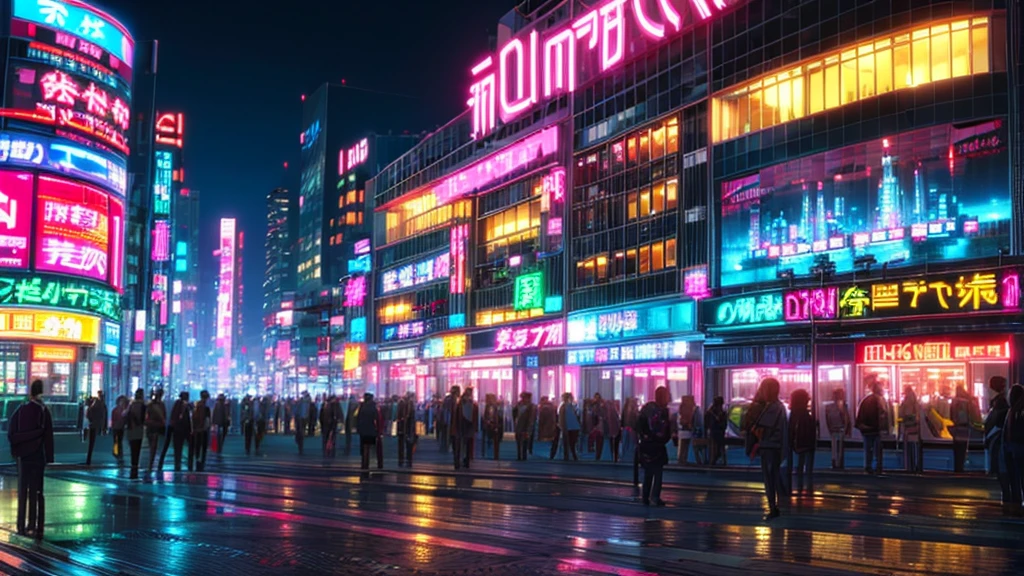 urban city in Japan, 80's, neon light, cyber punk style