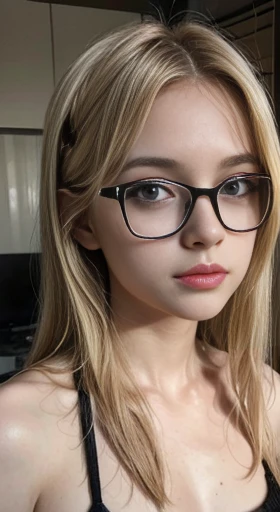 hacker girl, com corpo sexy, wearing glasses , aged 18, hair blonde, showcasing