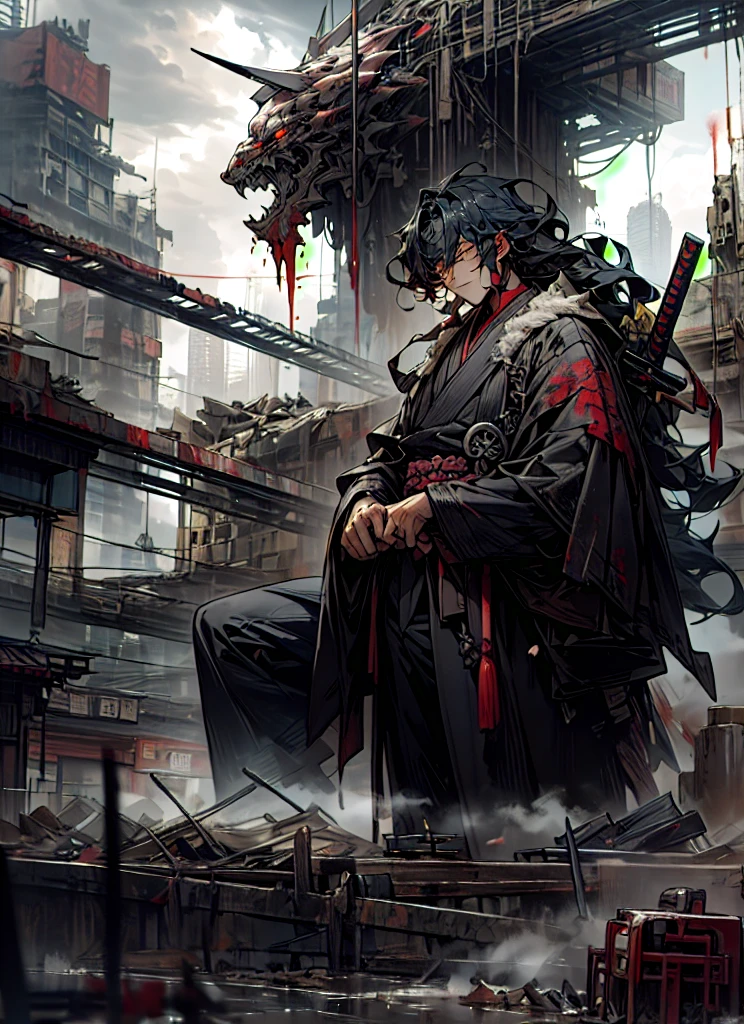 a Chinese swordsman in classic Ancient Chinese robes on his back, in front of you a huge castle with ancient Chinese architecture and several warriors in it, Heading towards the swordsman