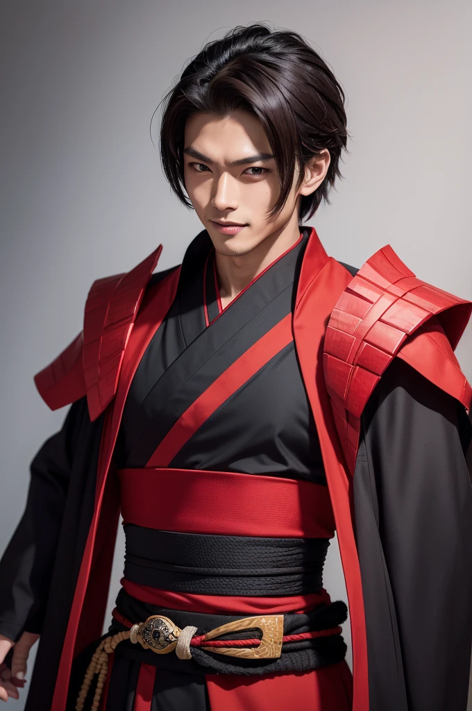 Appearance: Ryuki is a tall, athletic man., with a magnetic presence that attracts attention wherever you go. Their hair is short and brown, styled in a way that accentuates your striking features. His eyes are an intense green, shining with a mix of mystery and power. He wears half a tengu mask, that covers the upper right part of your face, showing off your strong jaw and charming smile.
outfits: Ryuki wears a stylized red and black kimono, that enhance your slim, muscular figure. His outfit is complemented by a black sash at the waist.