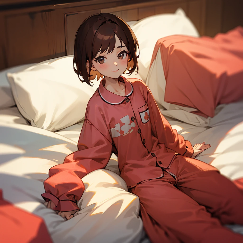 4K,masterpiece,One Girl,chest, smile, Brown Hair, short hair, pajamas,bright