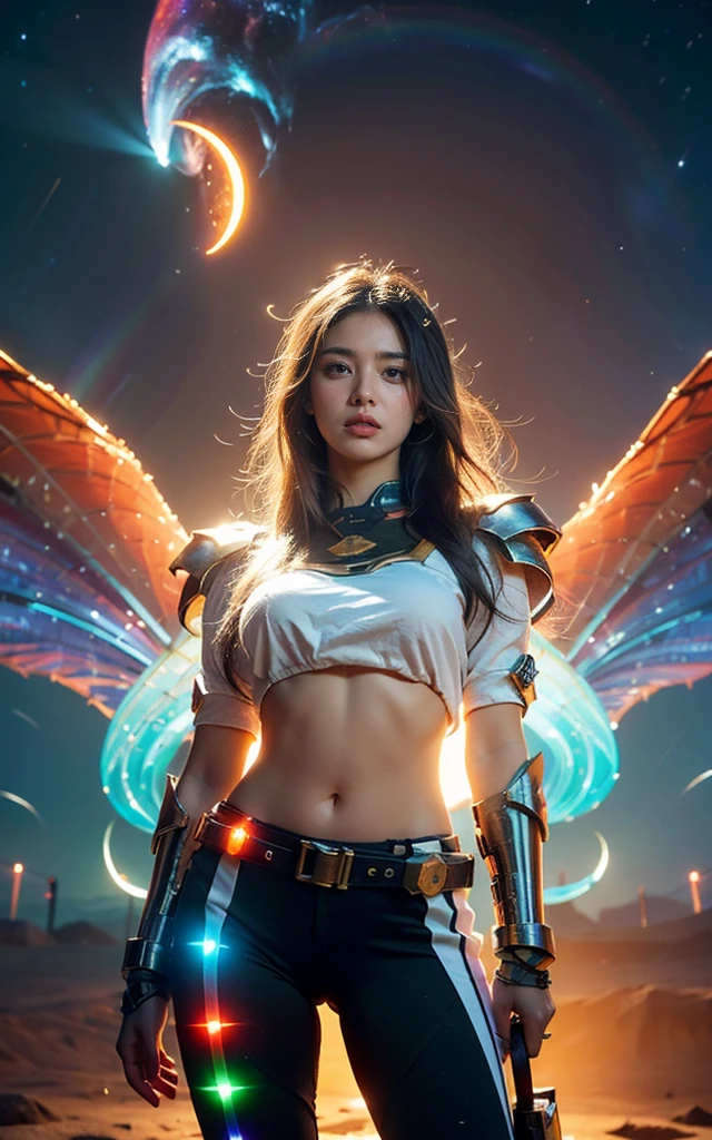 超high resolution,High-resolution details,masterpiece, best quality, Movie, Official Art, Propaganda Art, Movietic Wallpapers, Very detailed CG Uniform 4k Wallpapers, Intricate details, Upper Body, Face Focus, Concept Art, The art of production, ( , high resolution, (Practical, photo-Practical:1.2), Physically Based Rendering, mechanical, reflection, Practical, Cyberpunk, symmetric front view close up head shot eyes symmetry face very sharp focus Practical award winning matte drawing movie lights, Mecha, (illustration: 1.1), Slim, White skin, 精致的Face庞, shine, Tights, (Long blond hair), Japanese shrine costumes, Green Eyes, battlefield, chip, shine, Vast landscape photos, (From below, Starry sky overhead, There is open space below), girl standing in the flower field looking up, (Quarter Moon: 1.2), (meteor: 0.9), (nebula: 1.3), Art made from broken trees, (Warm light source: 1.2), (firefly: 1.2), lamp, Lots of purple and orange, Intricate details, Volumetric Lighting, RealismBREAK (masterpiece: 1.2), (best quality), 4K, Extremely detailed, (Dynamic Synthesis: 1.4), Very detailed, Rich in details, (Rainbow Colors: 1.2), (Luminescence, Atmospheric lighting), Dreamy, excellent, (Solitary: 1.2) White hair, Flowing long hair, Strong wind, Orange Eyes, Shining eyes, Large target, Face, Breast and thigh raw meat, visible. photoPractical real, folder, Fine LED,Beautifully decorated, Beautiful relief, Widget aggregation, Metal Cylinder, 详细的霓虹lamp, Fine LED, Fine parts, gear, Measurement, pressure Measurement, steam