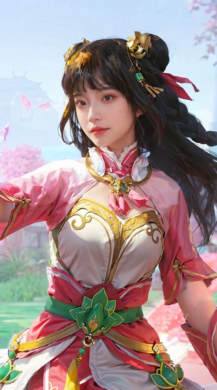 8k,best qualtiy,tmasterpiece,Ultra-high resolution,(Reality:1.4),offcial art,RAW photogr,(True skin texture:1.3),(filmgrain:1.3),(Selfie angle),1个Giant Breast Girl,Beautiful eye and face details,tmasterpiece,Best quality at best,closeup cleavage,full bodyesbian,looking at viewert,Daogu,Background of the Taoist temple,Taoist costumes,Stunning character art,Ray traching