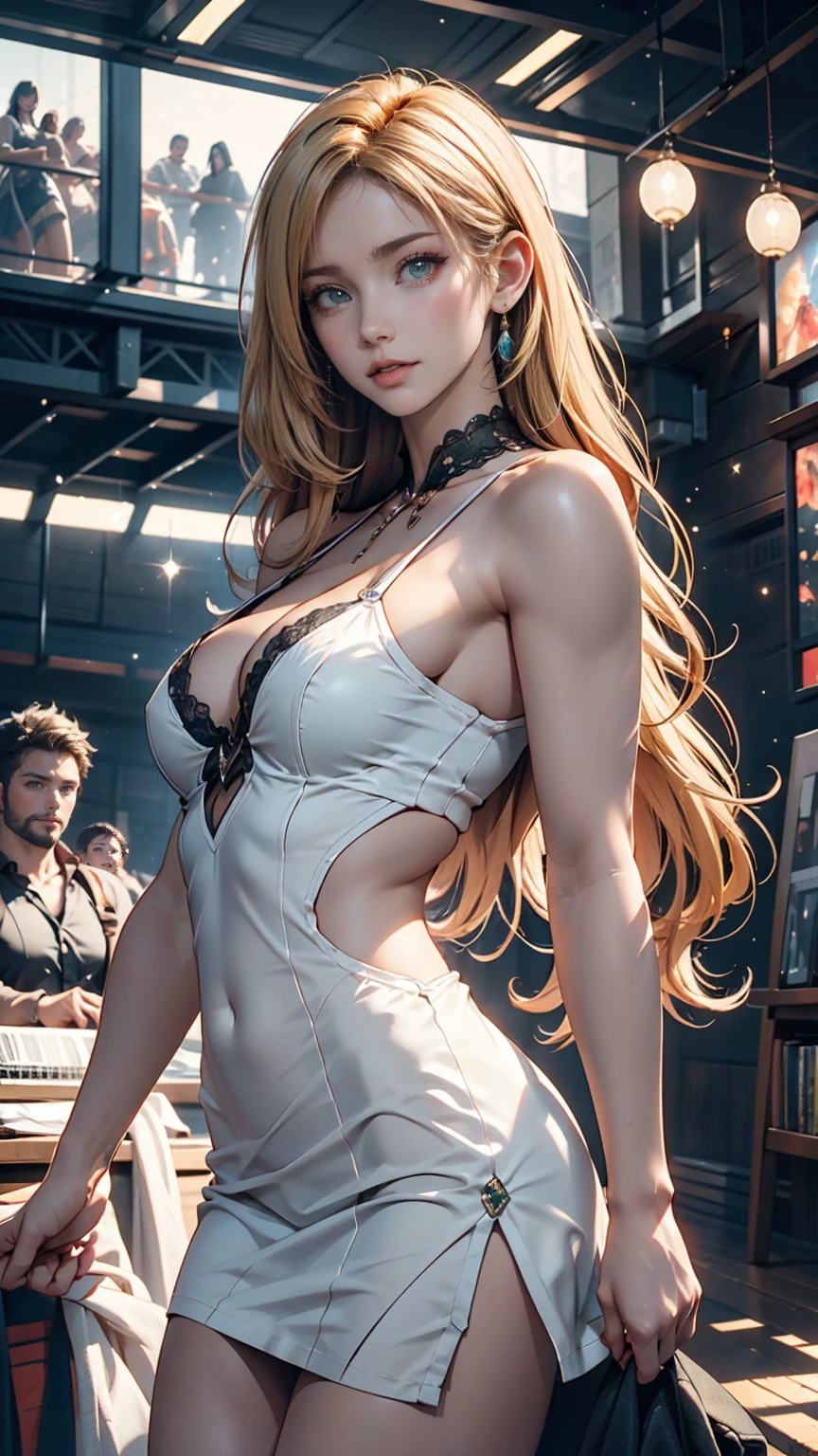 Immerse yourself in the elegance and sophistication of a beautiful blonde girl with captivating sparkling green eyes. Utilizing 3D technology and Octane rendering at 8K resolution、Her detailed face is rendered in a hyper-realistic way。. Exquisite sharp details and smooth rendering style, Combined with film studio lighting, It will make this work of art a true masterpiece.. We hope ArtStation will become a trendsetter in the digital art community.、Get ready to turn heads