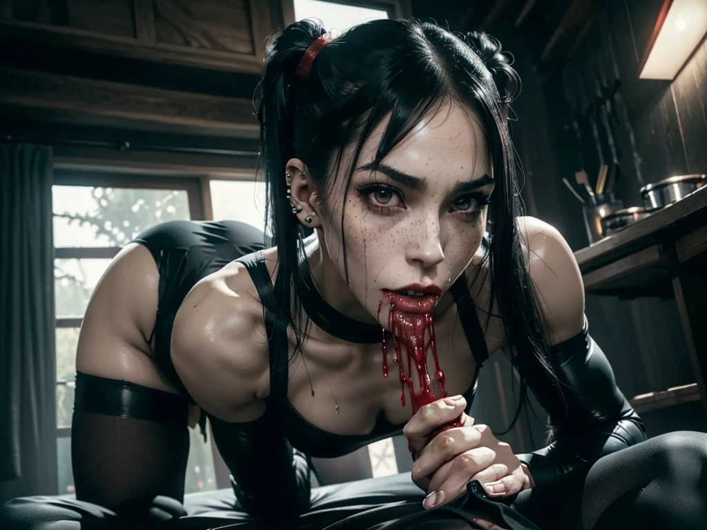 (((red dripping blood))), ((1 female vampire with sharp perfect fangs)), (She is sucking on a man's penis to the hilt), she is biting into a man's penis with her sharp fangs intense, super slutty,, POV imamate insertion, (skintight slutty and revealing bodysuit), helpless and at a giantesses mercy ,the 2 women are looking down at you at their feet, ((POV from a Giantess's soon to be human dildo)), ((skirt/pantyhose)), perfect legs and skinny thighs, pantyhose, ((perfect tight ass)), tight wet pussy, giantess, dread, impending death, sex, domination, ((Perfect eyes and face)), ((closed wet full lips)), ((perfect hands and fingers)), ((( a lot of white cum is dripping out of her pussy))), ((she has a skinny and toned strong body)), ((makeup)), ((freckles)), ((perfect eyebrows)), ((sharper edges)), ((perfect scary grey eyes)), perfect intimidating face, slut, sadistic, predatory, better detail on her skin, perfect face and strong jawline, perfect full wet lips, sadistic atmosphere, wet sweaty skin, more detail, beautiful intimidating grey eyes, ((beautiful horror)), better lighting, more toned muscles, perfect detail on her intimidating eyes, very tight underwear, ((tight pussy)), (((tighter clothing))), slutty, intense, perfect detail, tight and sexy, ((piercings)), skinny, skinny and strong, more skin showing, intense, slutty, freckles, long skinny perfect legs, scary and intense, she is a skinny and toned 25 year old sexy and perfect and intimidating Japanese/American skinny/tone futuristic evil retribuition alice, pale white skin, eye contact, (full tall body is shown), (((hair with short ponytails and bangs))), , perfect face and eyes, she has a skinny and athletic body wearing pantyhose, only her full body is shown above the viewer looking down at him, perfect face, perfect strong jawline, perfect lips, best resolution, perfect bone structure, femdom, she has a skinny and toned young perfect body and legs, tight stockings 